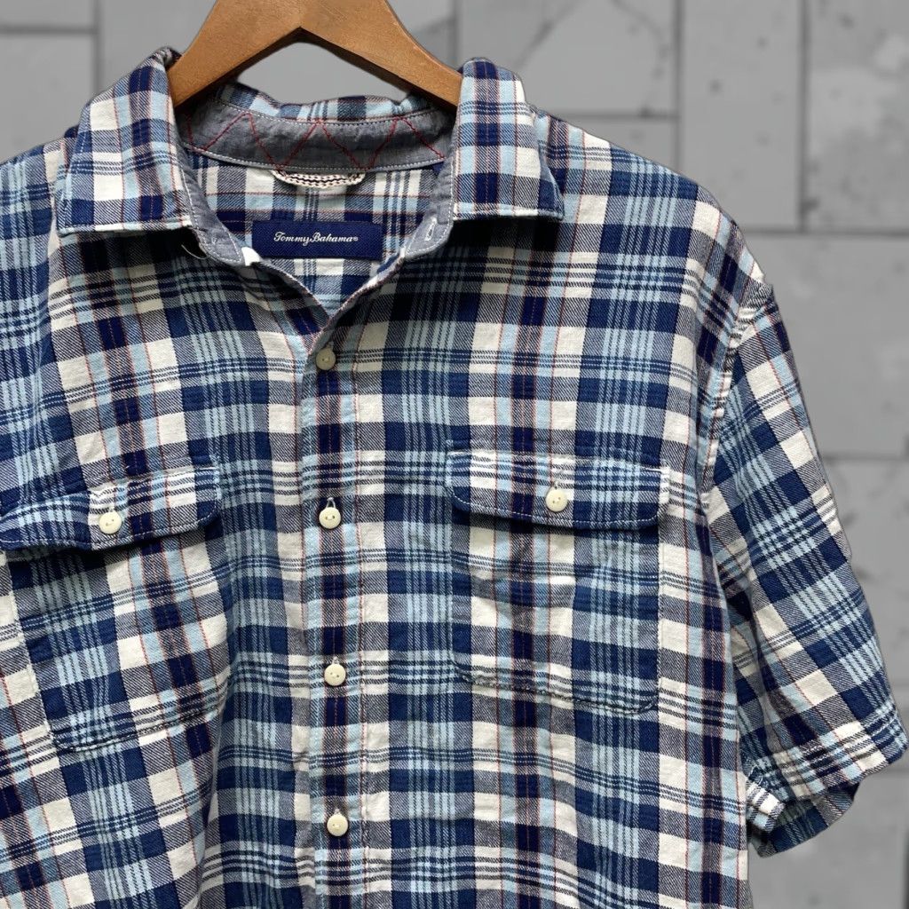 Tommy Bahama Tommy Bahama Blue Plaid Short Sleeve Button-Up Shirt Mens L Size US L / EU 52-54 / 3 - 1 Thumbnail