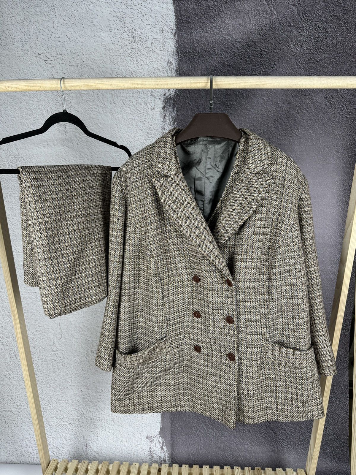 image of Escada By Margaretha Ley 3 Pieces Wool Checkered Skirt Suit, Women's (Size 2XL)