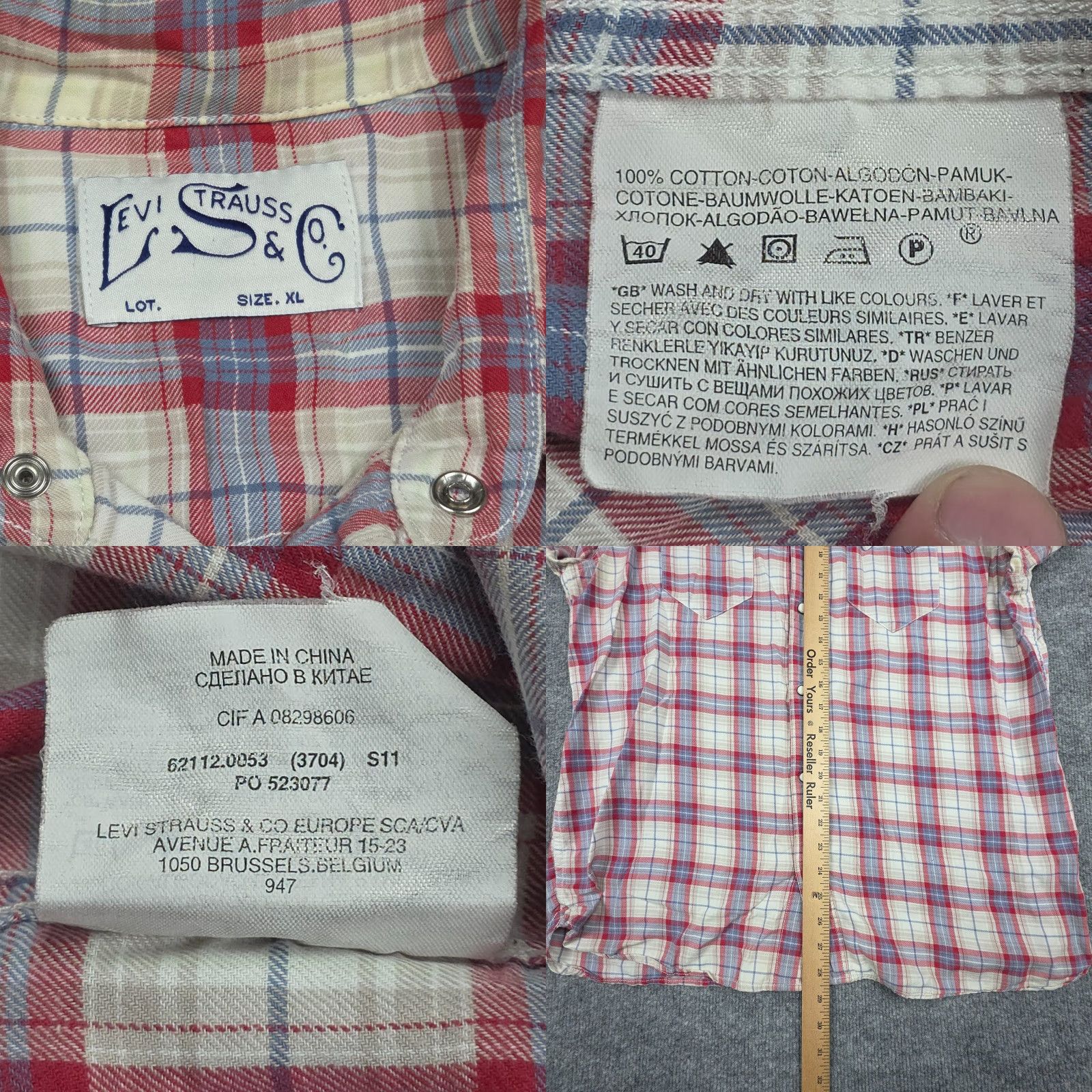 Levi's VINTAGE Levis Pearl Snap Shirt Mens XL White Red Plaid Sawtooth Western Rockabilly Men Mens XL Button-Up Collared Long Sleeve Pocket Logo Cotton Size US XL / EU 56 / 4 - 8 Thumbnail