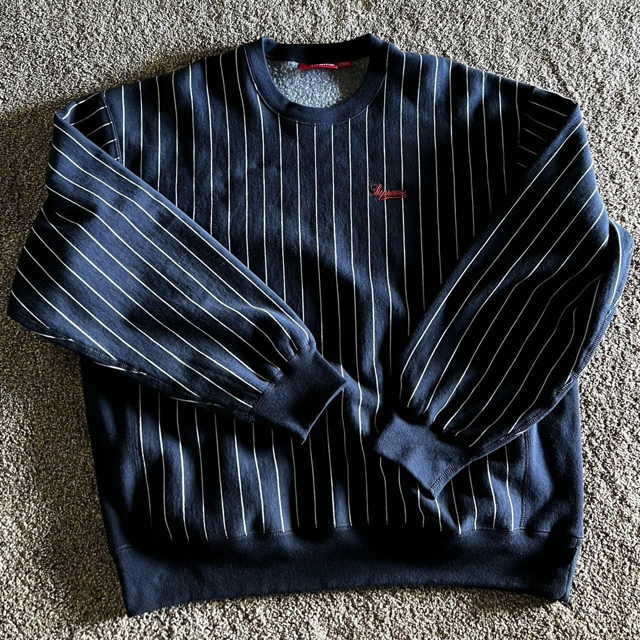 トップス Supreme Pinstripe Crewneck Navy M Supreme Pinstripe Crewneck