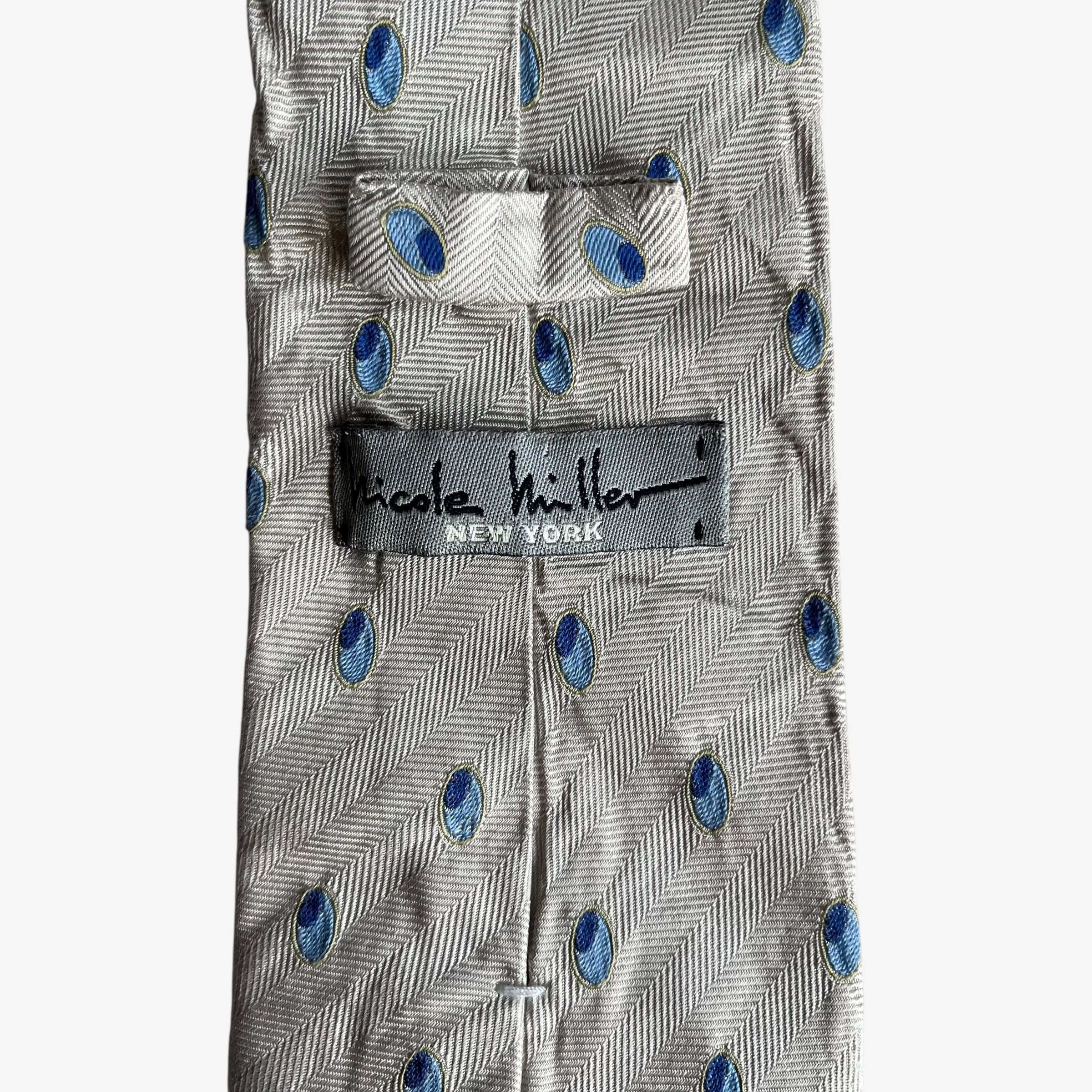 Nicole Miller Vintage 90s Nicole Miller Blue Geometric Print Grey Silk Tie Size ONE SIZE - 2 Thumbnail