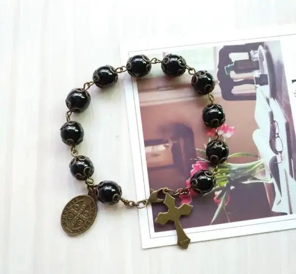 Other Black Glass Beads Cross Bracelet Size ONE SIZE - 1 Thumbnail