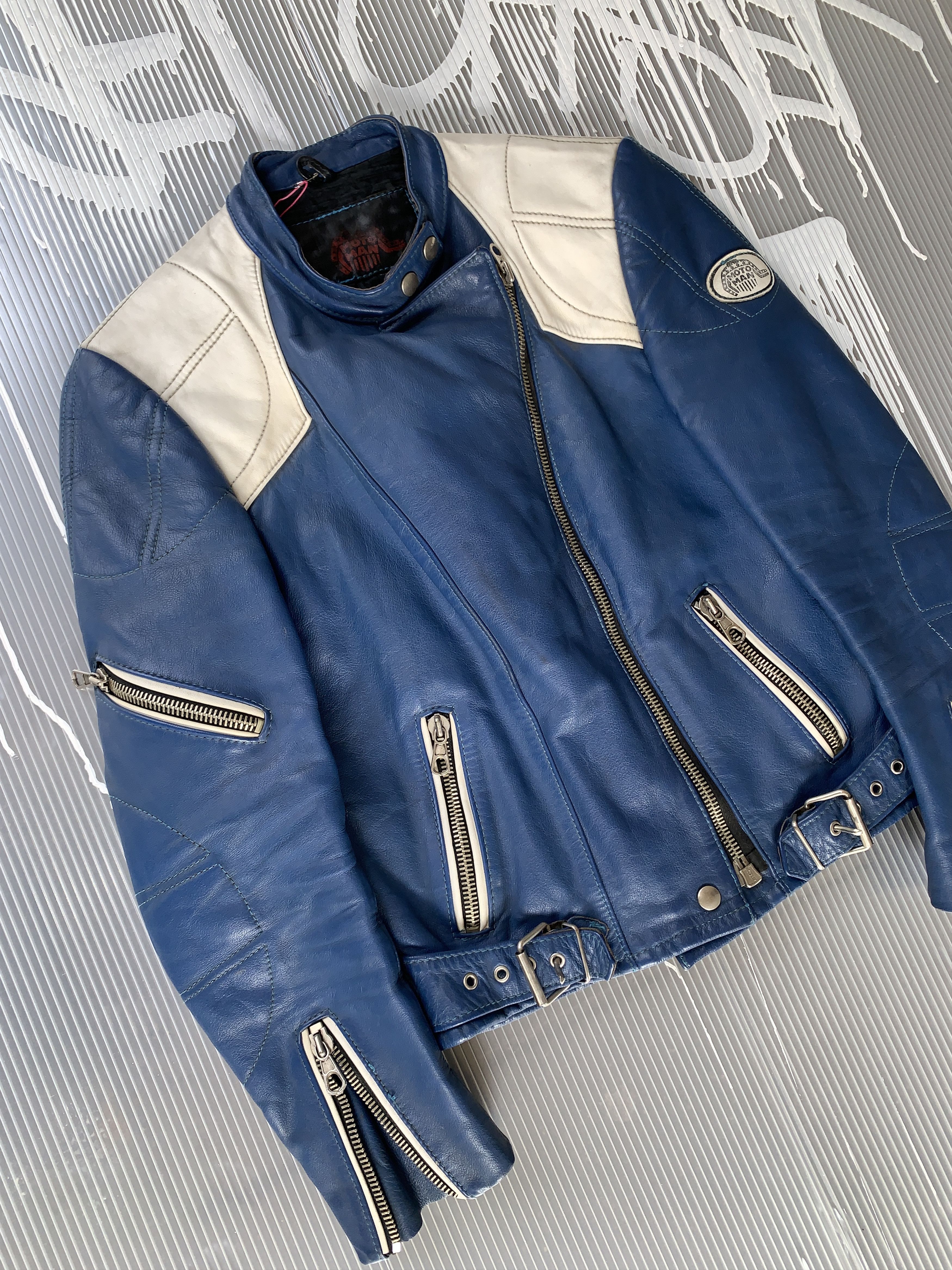Genuine Leather Monte Carlo blue leather racer jacket - L Size L / US 10 / IT 46 - 2 Thumbnail