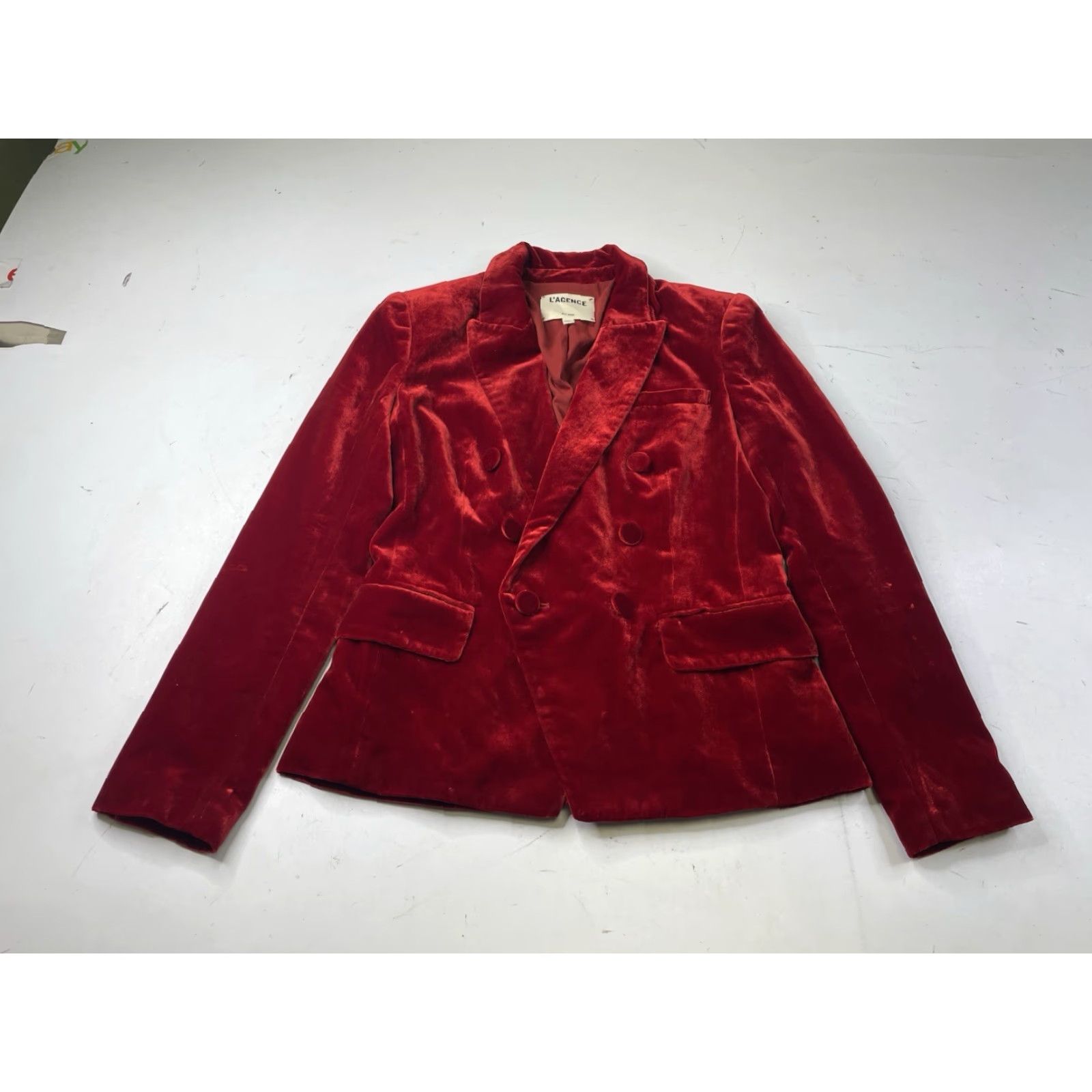 L'AGENCE L'Agence Red Velvet Double Breasted Silk Blend Blazer Jacket 4 Valentine's Blazer Women's Red Velvet 4 Valentine Christmas Holiday Luxury Formal Sex? Size S / US 4 / IT 40 - 2 Thumbnail