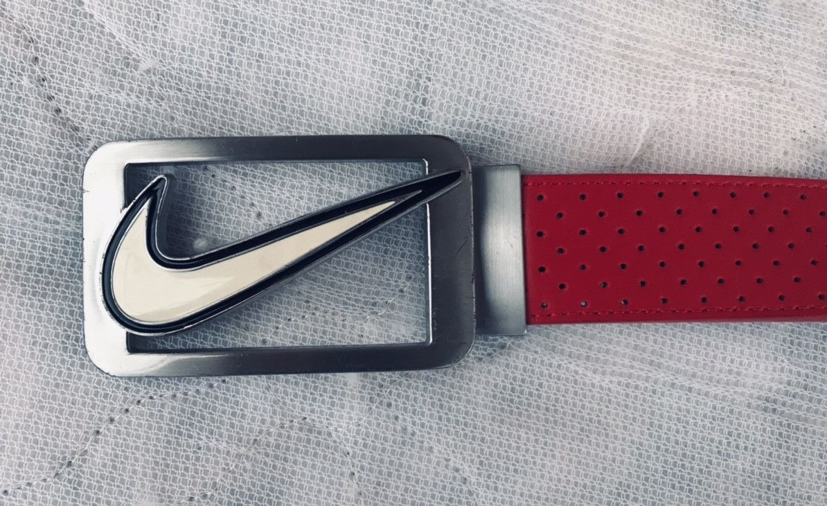 Nike Vintage Y2K Nike Swoosh Belt Buckle & Bill Adler Red Leather Size 46 - 4 Thumbnail