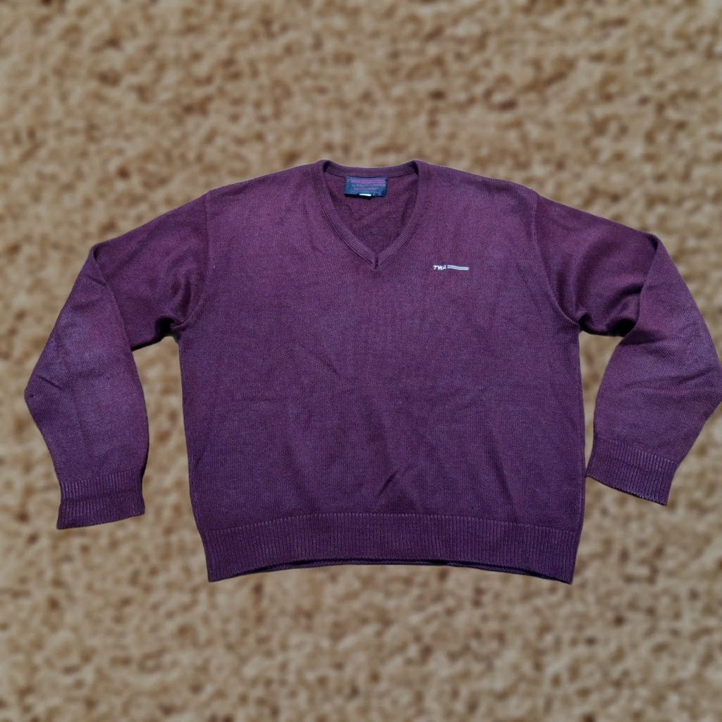 Ralph Lauren VINTAGE Ralph Lauren TWA Sweater V-Neck Maroon Wool Blend Mens XXXL Size US XXL / EU 58 / 5 - 1 Thumbnail