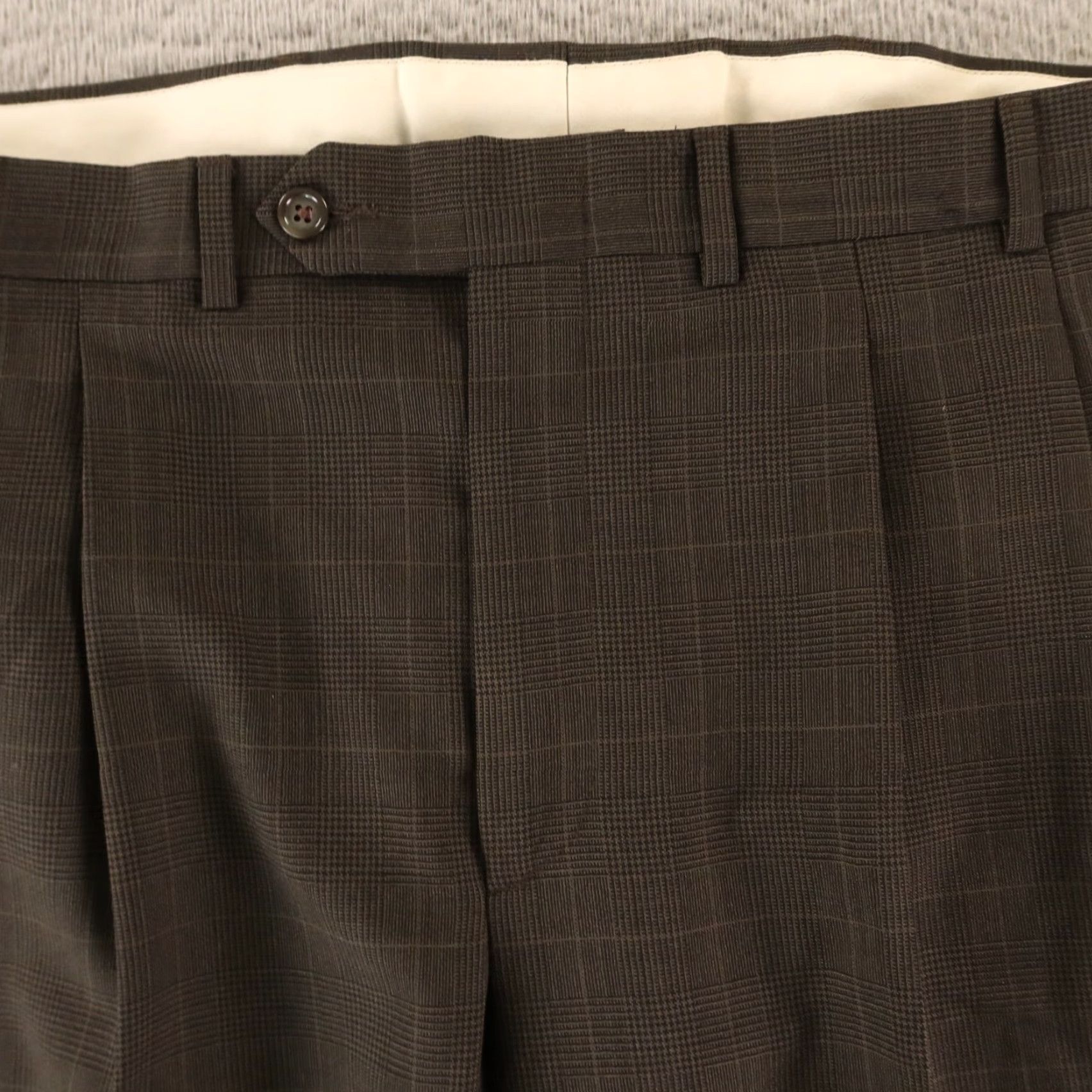 VINTAGE Stafford Prince of Wales Check Pants Mens 38x30 Brown Wool Slacks  Pleated Dress Pants