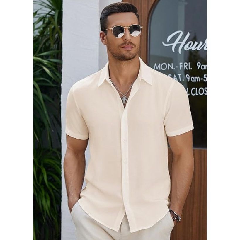 The Unbranded Brand Mens Casual Summer Button Down Short Sl.Linen SIZE SMALL Size US S / EU 44-46 / 1 - 3 Thumbnail