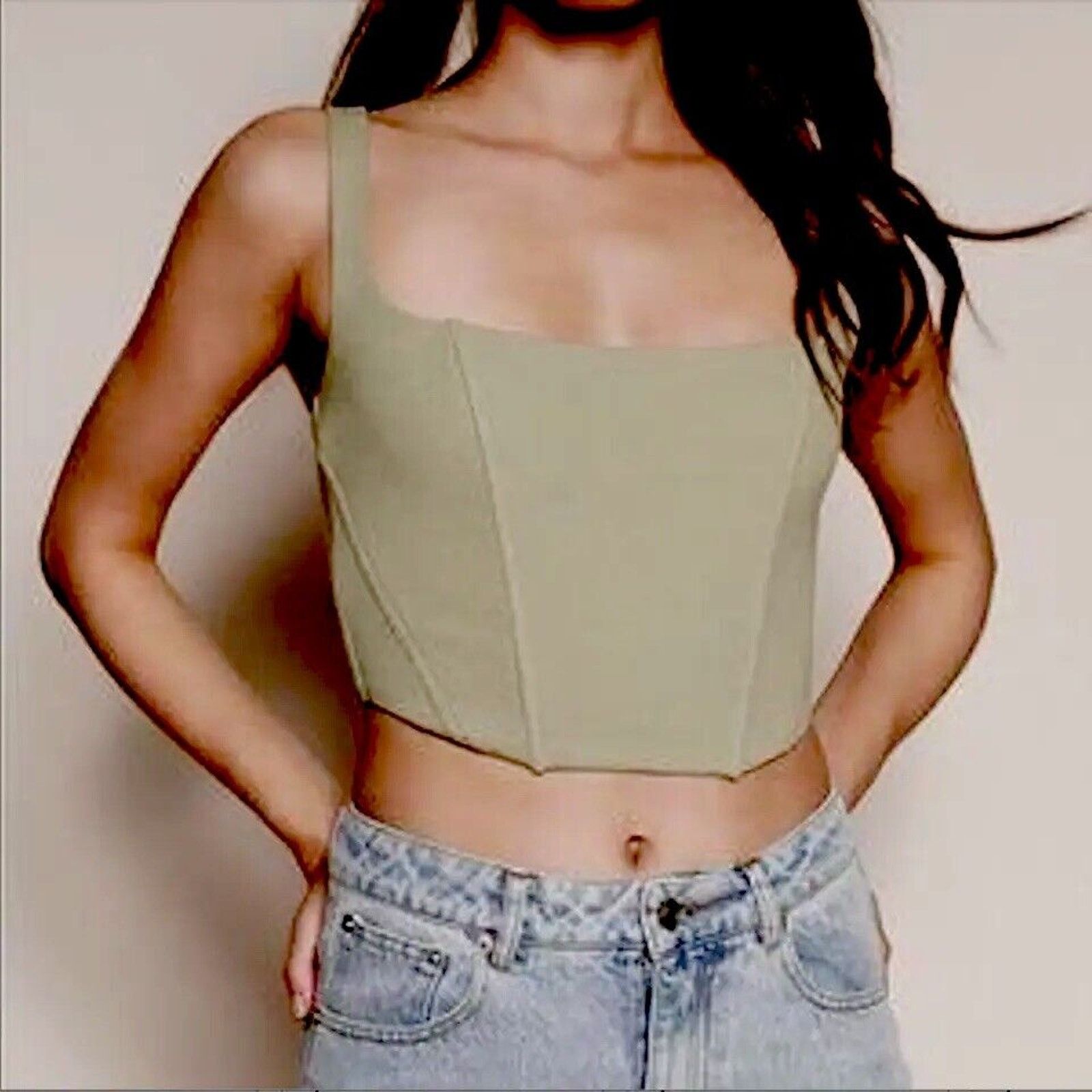Other Beige Botany Soft Mint Green Square Neck Corset Crop Top S Size S / US 4 / IT 40 - 3 Thumbnail