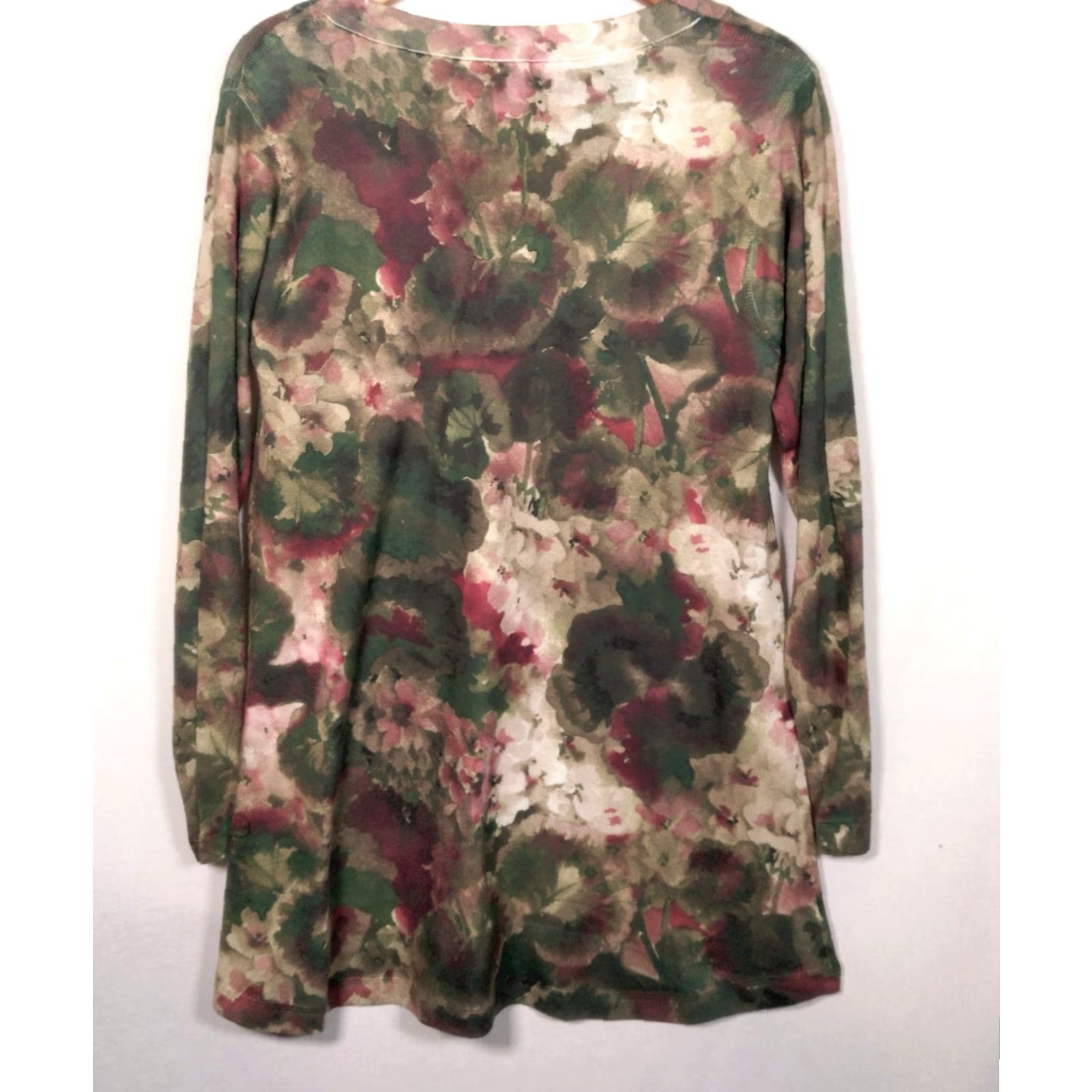 Soft Surroundings Soft Surroundings Tunic Shirt S Women Green Floral Knit Long Sleeve Pullover Round Neck Casual Watercolor Flower Size S / US 4 / IT 40 - 2 Thumbnail