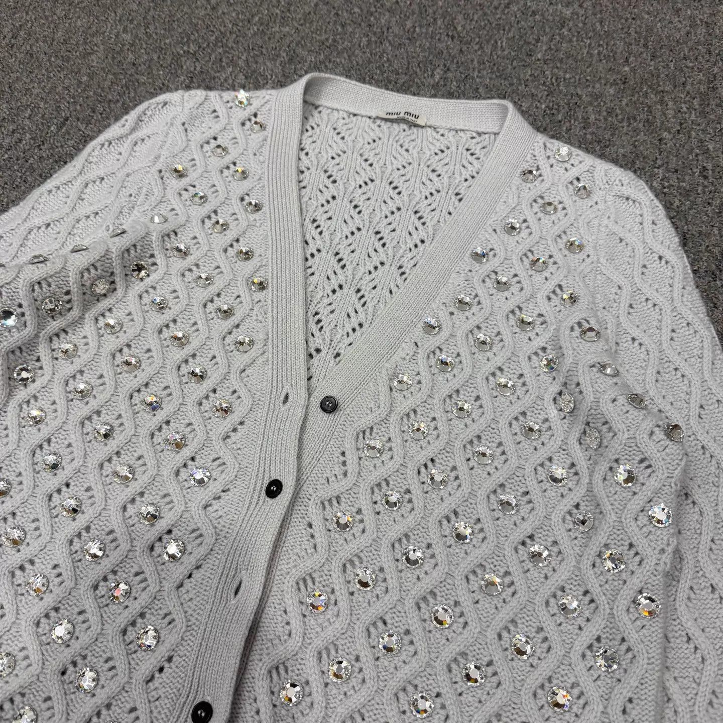 Miu Miu MIU MIU Haze Blue Crystal-Studded Wool Knit Cardigan 44 Size M / US 6-8 / IT 42-44 - 3 Thumbnail