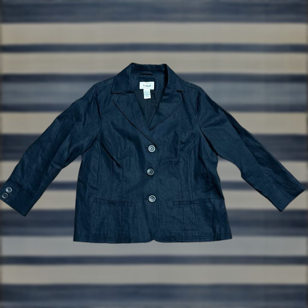 Vintage VINTAGE L.L. Bean Blazer Women’s Size 16P Black 3-Button Lined 100% Linen Y2K Women Mens? Size XXL / US 16-18 / IT 52-54 - 1 Thumbnail