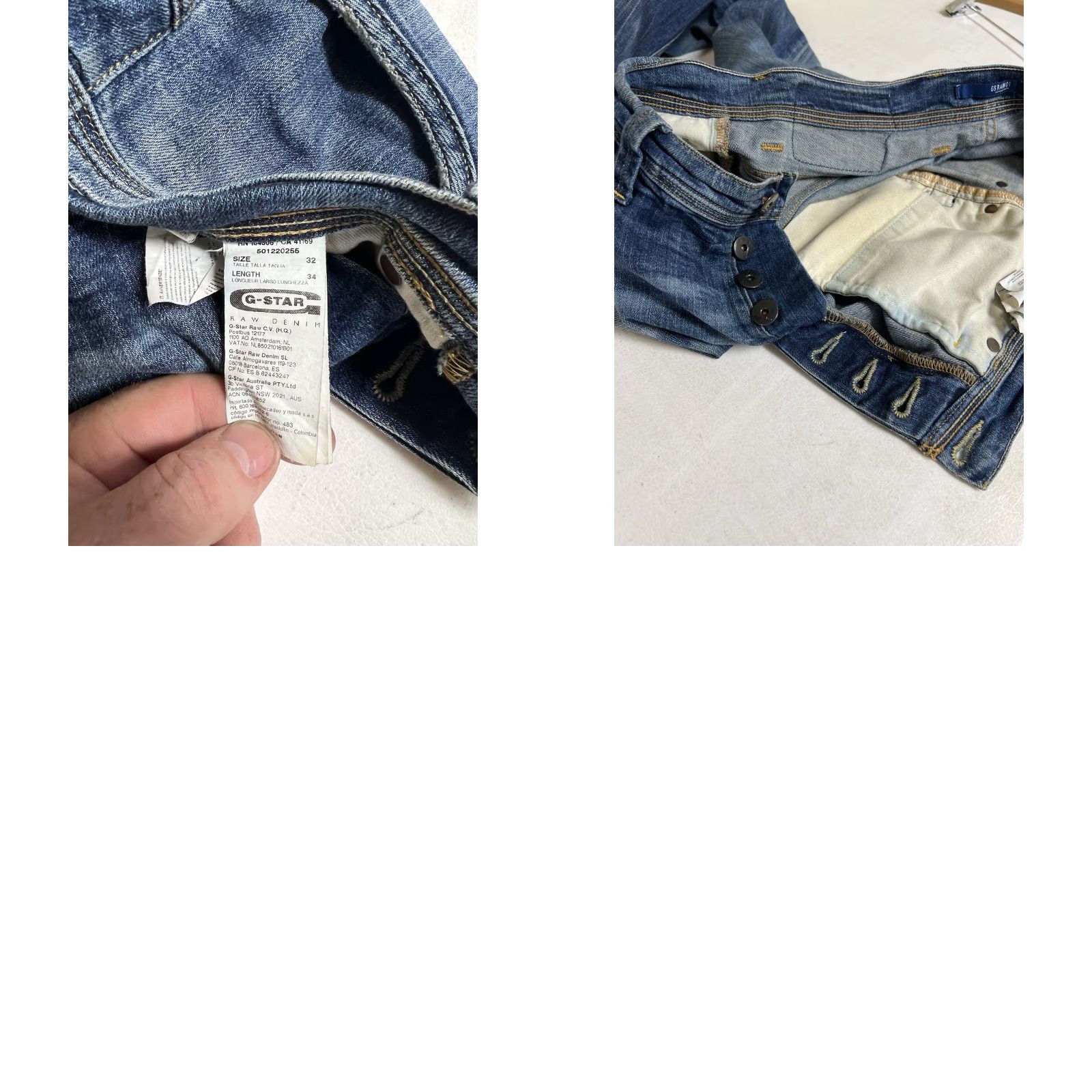 G-Star VINTAGE G-Star Jeans - Denim Low 32x34 Button Fly - 32/34 Inseam - Blue - Regular - Mens - Straight - Stars - 01 Raw Fade Size US 32 / EU 48 - 9 Thumbnail