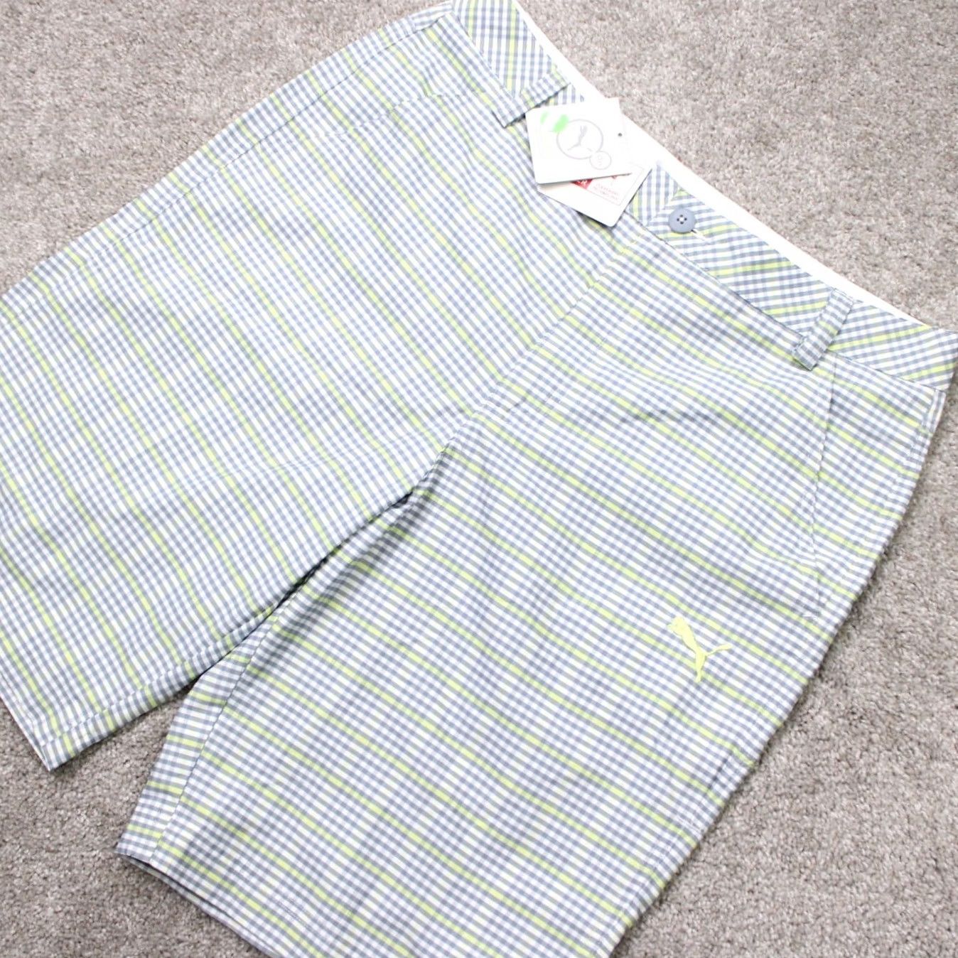 Puma Puma Shorts Mens 32 Gray Yellow Checkered Dry Cell CleverDry Pockets Knit Inseam 11in Regular Size US 32 / EU 48 - 3 Thumbnail