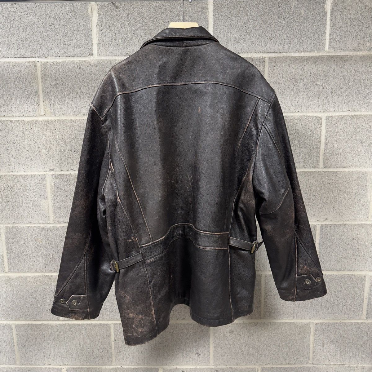 Vintage 90s Leather Car Coat Chore Jacket Thrashed Faded ERD Grunge Size US XL / EU 56 / 4 - 2 Thumbnail