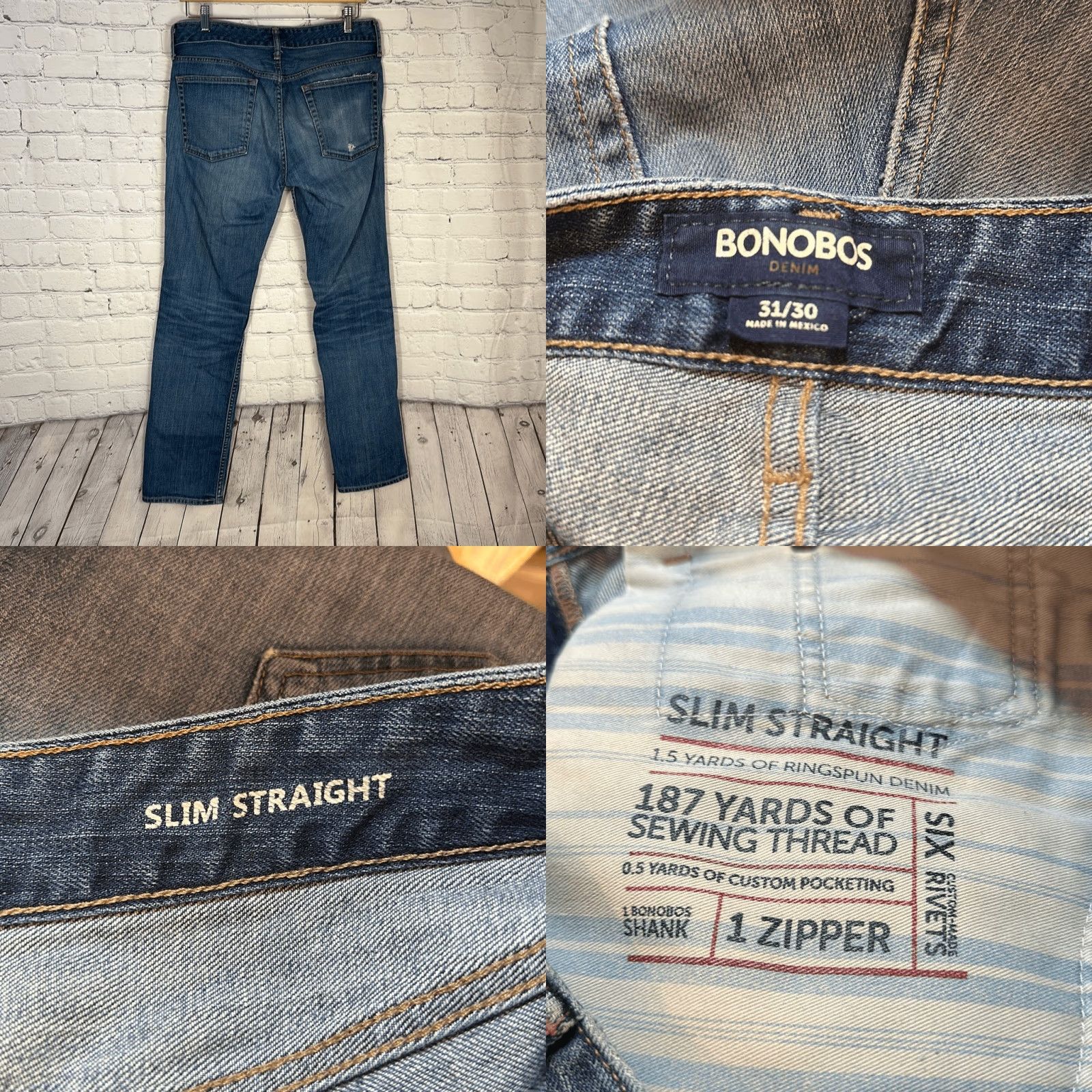 Bonobos VINTAGE Bonobos Jeans Mens Slim Straight Jeans Denim W31 x L30 (Blue) Mens Jeans Slim Straight 31x30 Bonobos Denim Straight Jeans Size US 31 - 8 Thumbnail