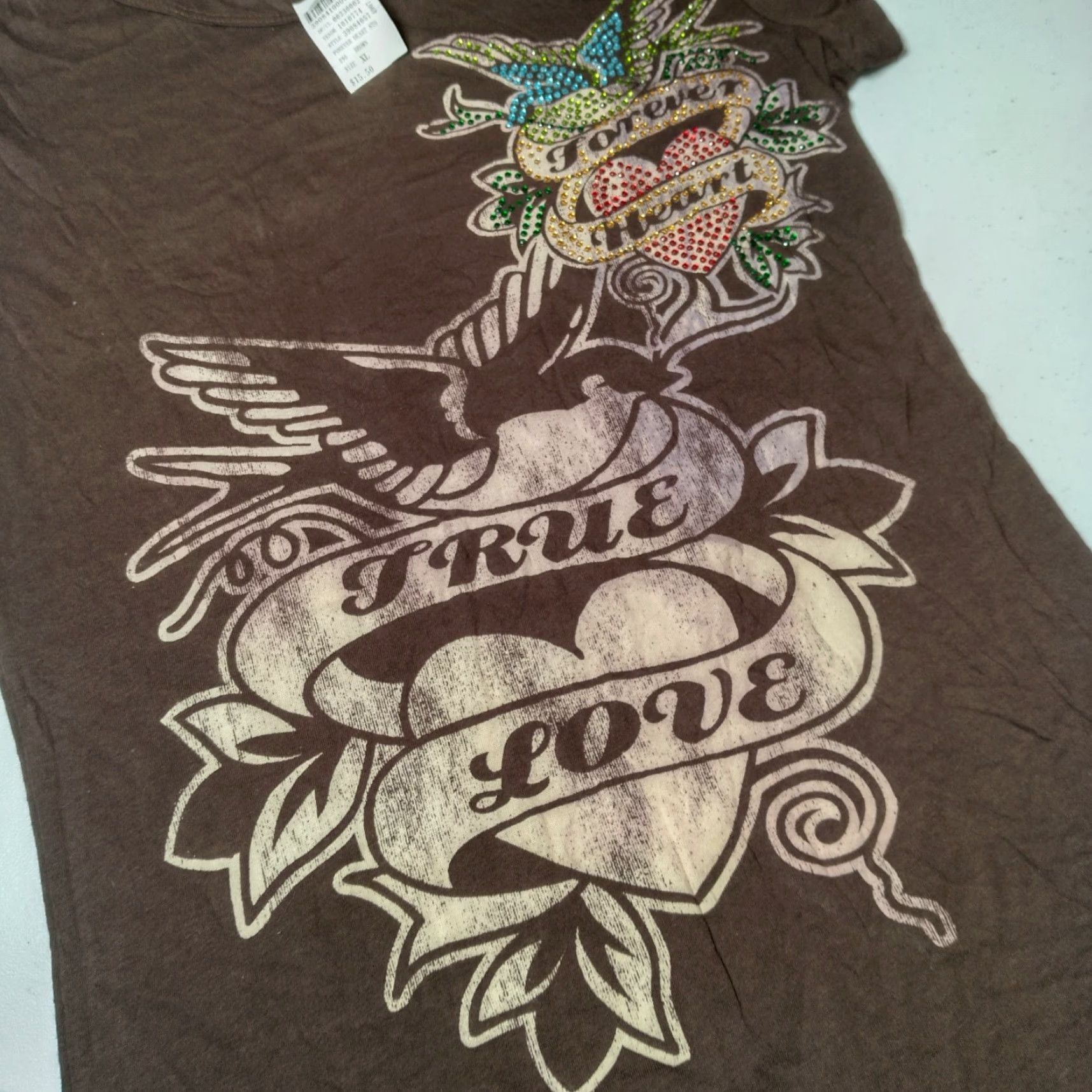 Vintage VINTAGE Wet Seal T-Shirt Women Juniors XL Brown Casual Winged Heart Rhinestones 2000s Size XL / US 12-14 / IT 48-50 - 2 Thumbnail