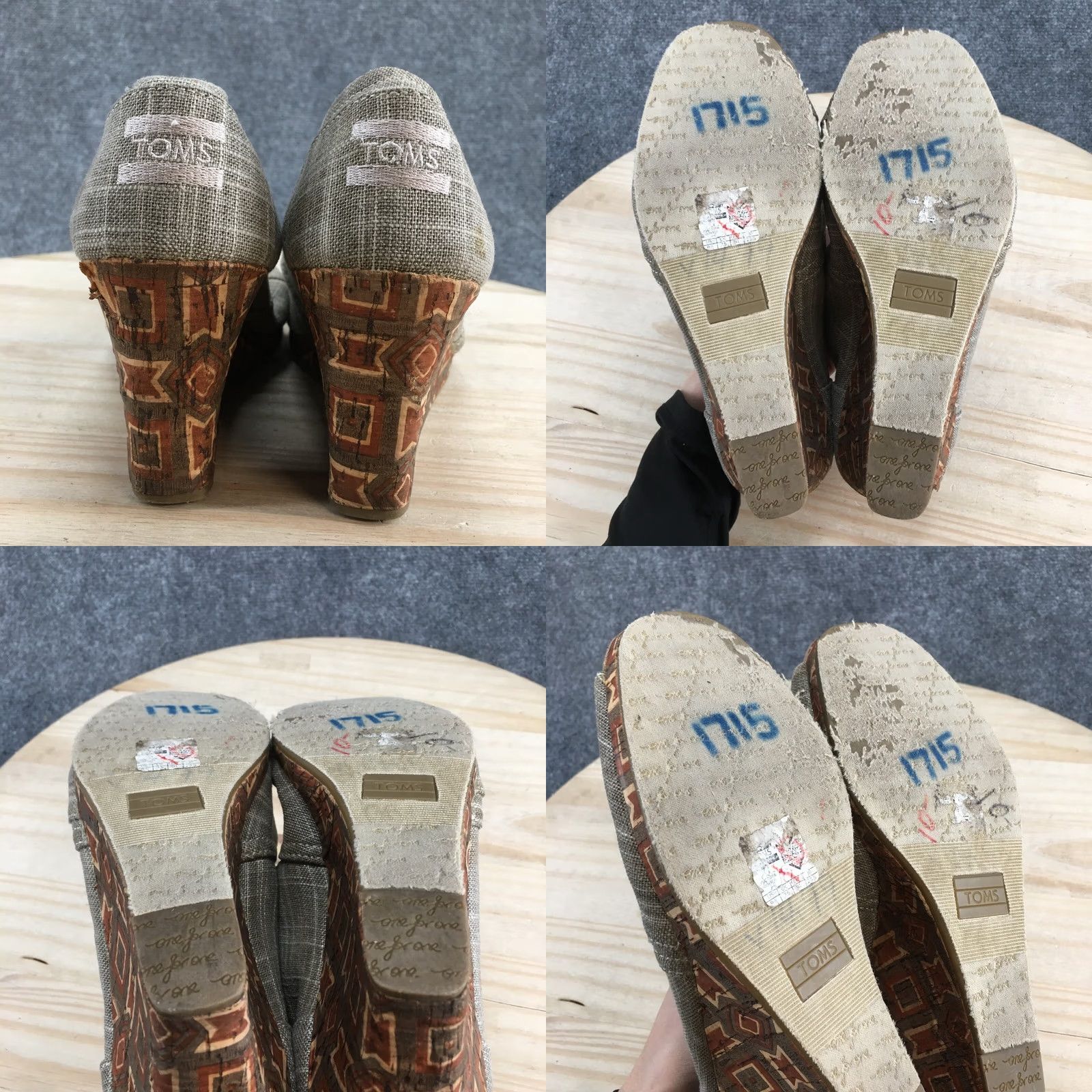 Toms TOMS Heels Womens 9.5 Classic Wedge Slip On Peep Toe Pumps Brown Fabric Casual Size US 10 / IT 40 - 8 Thumbnail