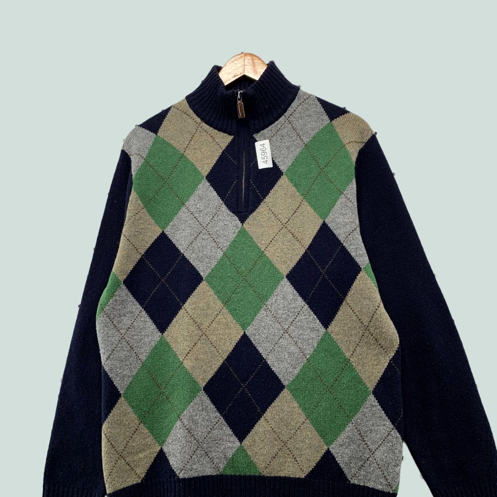 J.Crew J.CREW Wool Sweater Mens M 1/4 Zip Argyle Blue Green Premium Lambswool Pullover Knit Mock Neck Adult Regular Size M Mens Size US M / EU 48-50 / 2 - 1 Thumbnail
