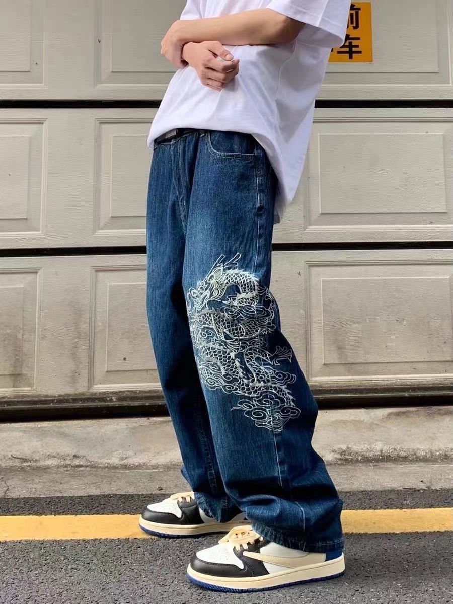 Japanese Brand × Vintage Dragon Pattern Embroidery Baggy Jeans Size US 26 / EU 42 - 1 Thumbnail