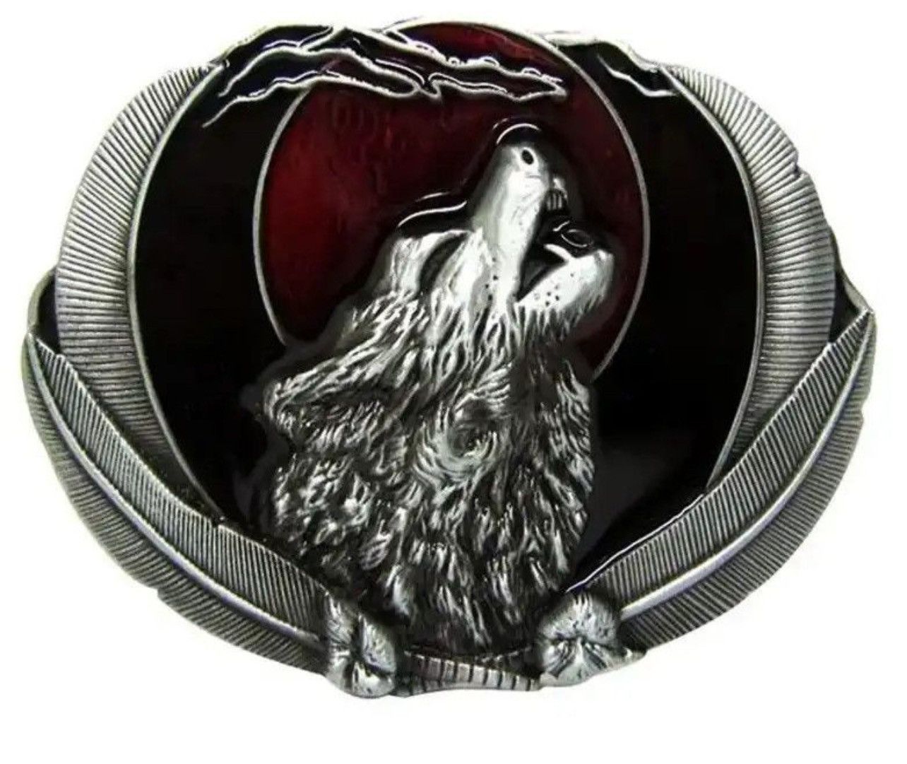 Leather Wolf Head Belt Buckle Size ONE SIZE - 3 Thumbnail