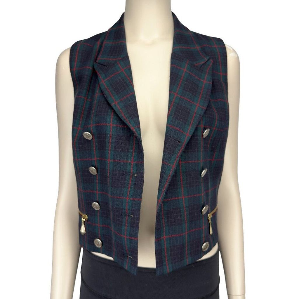 Vintage VINTAGE Academia Tartan Plaid Vest Waistcoat Green Blue Sz S Size XS / US 0-2 / IT 36-38 - 2 Thumbnail