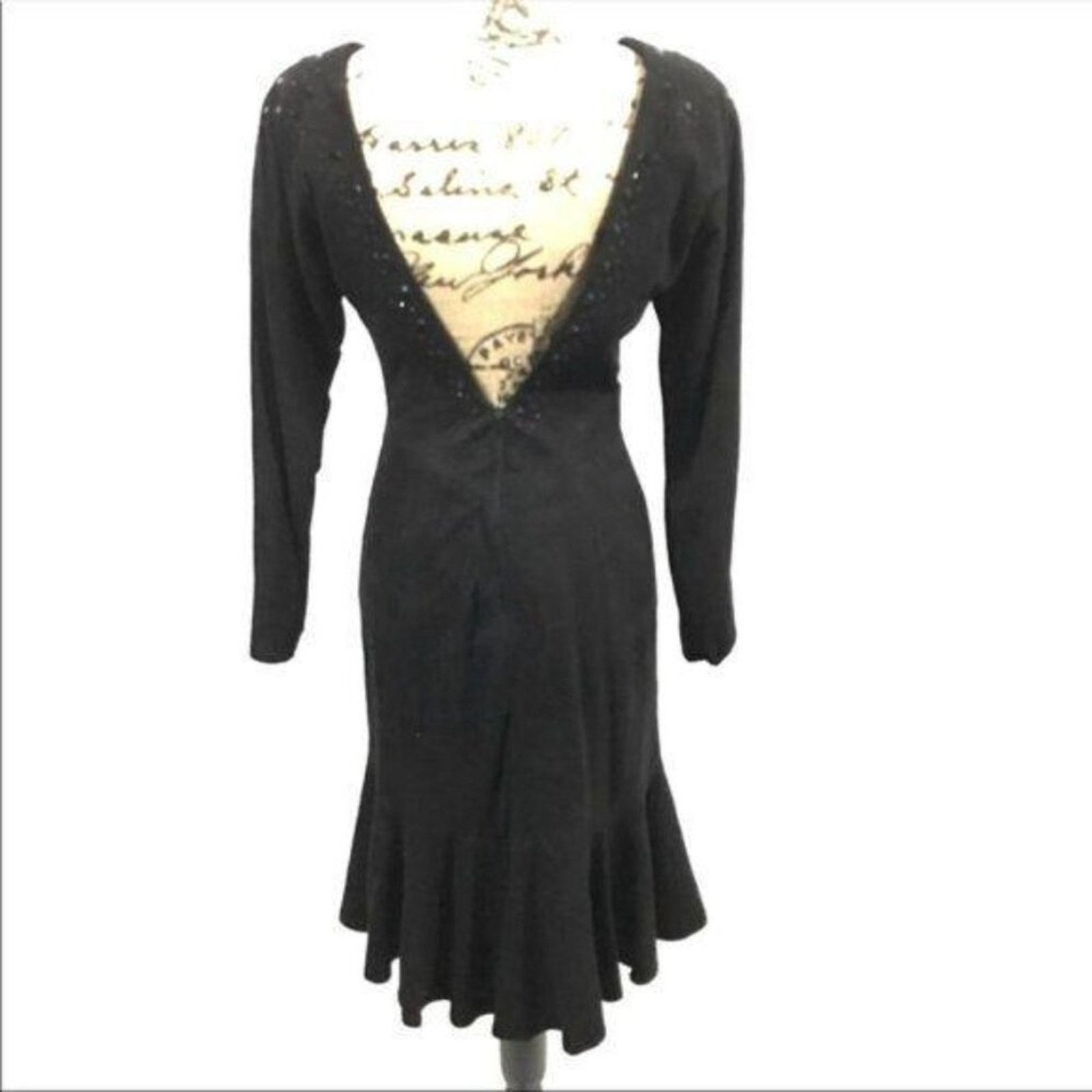 Vintage Vakko Black Suede Plunging Back Rhinestone Womens Size 6 Size M / US 6-8 / IT 42-44 - 6 Thumbnail