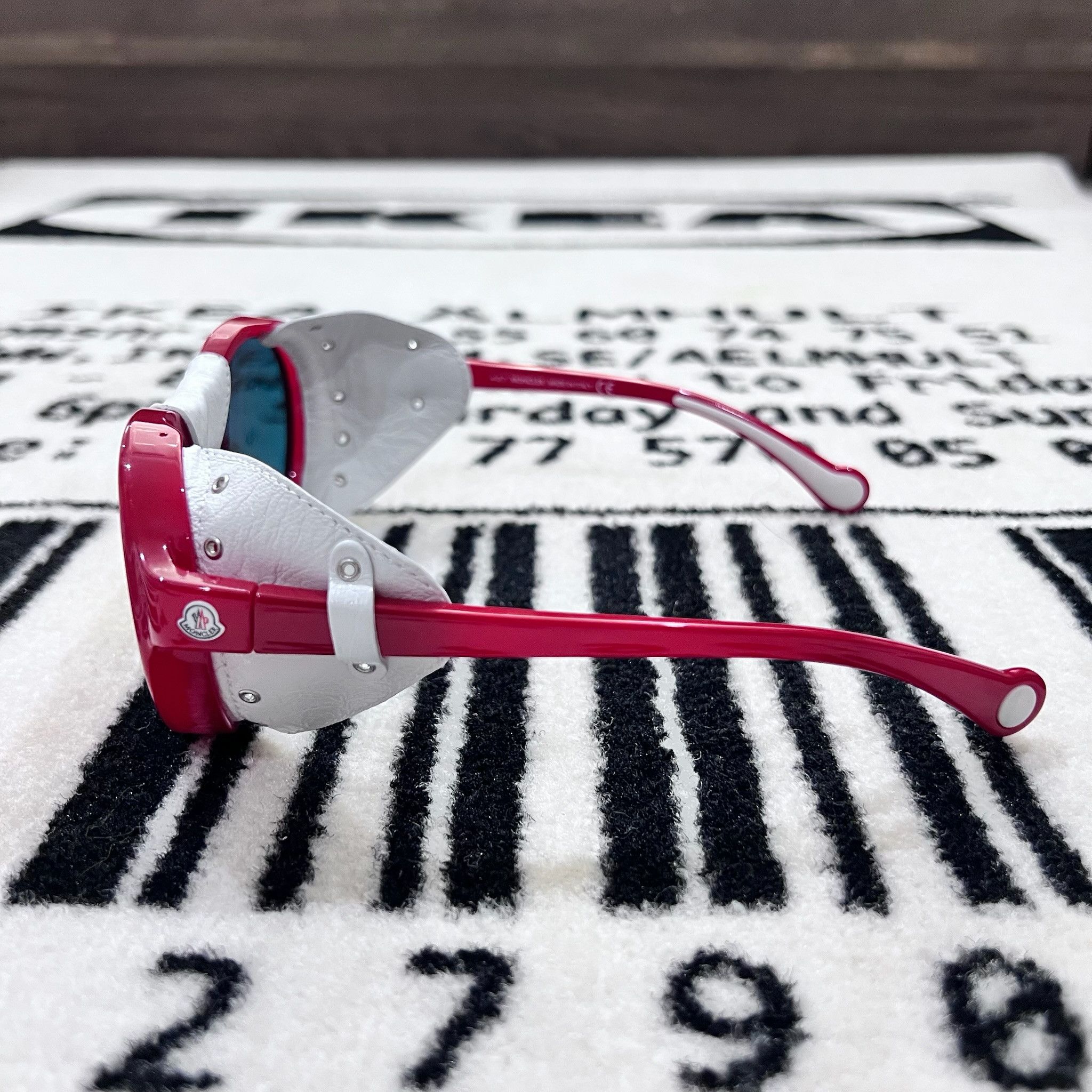 Moncler Moncler Red White Leather Side Shield Round Ski Sunglasses Size ONE SIZE - 8 Thumbnail