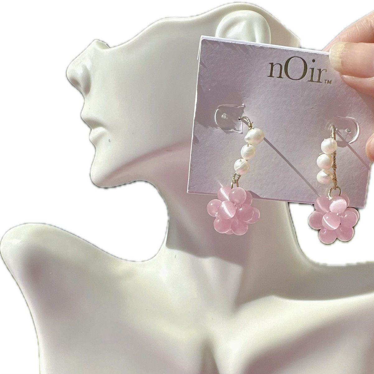Designer Noir earrings gold tone pink tiger eyes beaded ball drops Size ONE SIZE - 1 Thumbnail