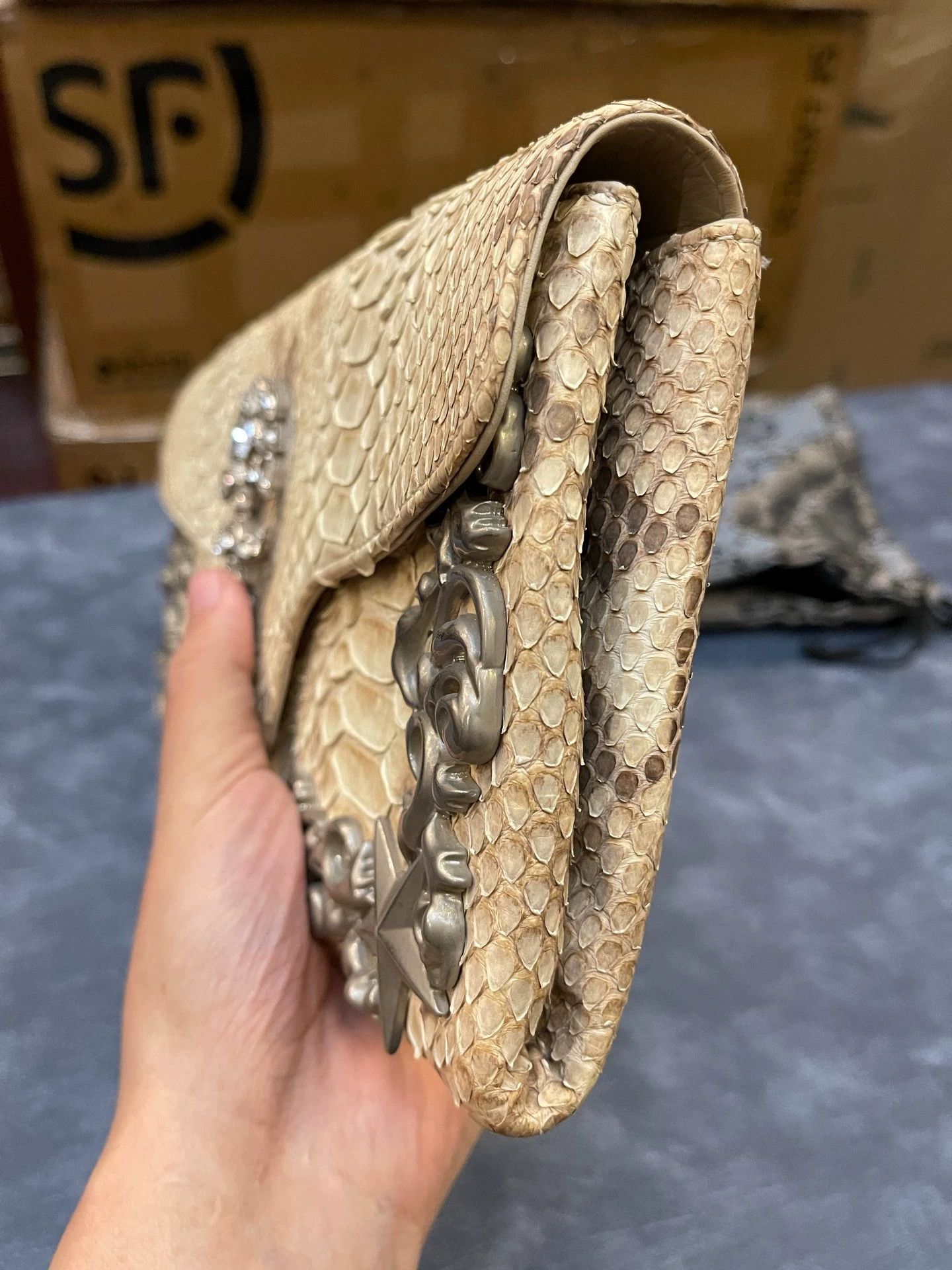 Philipp Plein Philipp Plein NWT Albino Python Crystal Skull Clutch Size ONE SIZE - 6 Thumbnail