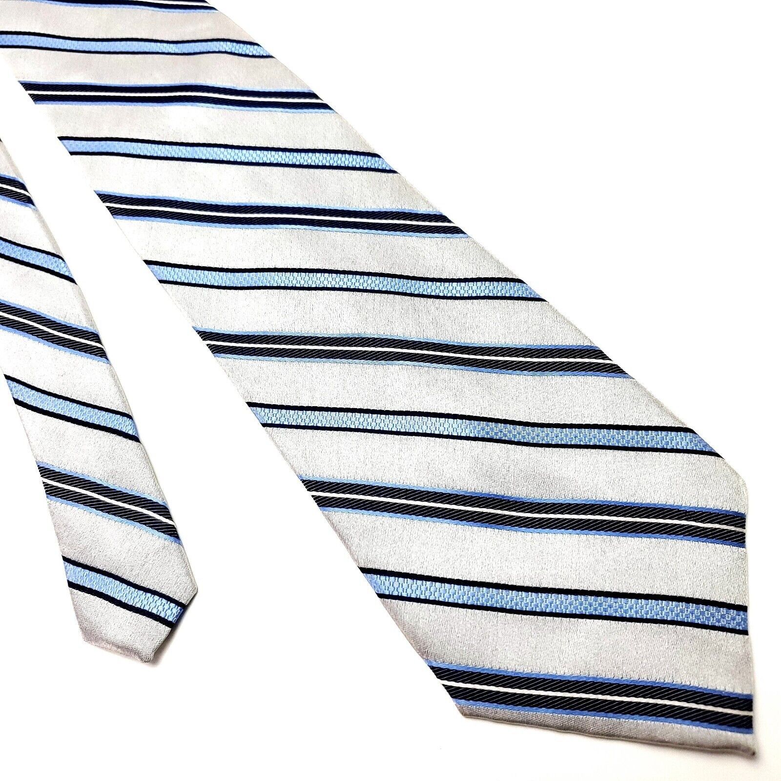 Pierre Cardin Pierre Cardin White Silk Tie Woven Wide Stripes Size ONE SIZE - 1 Thumbnail