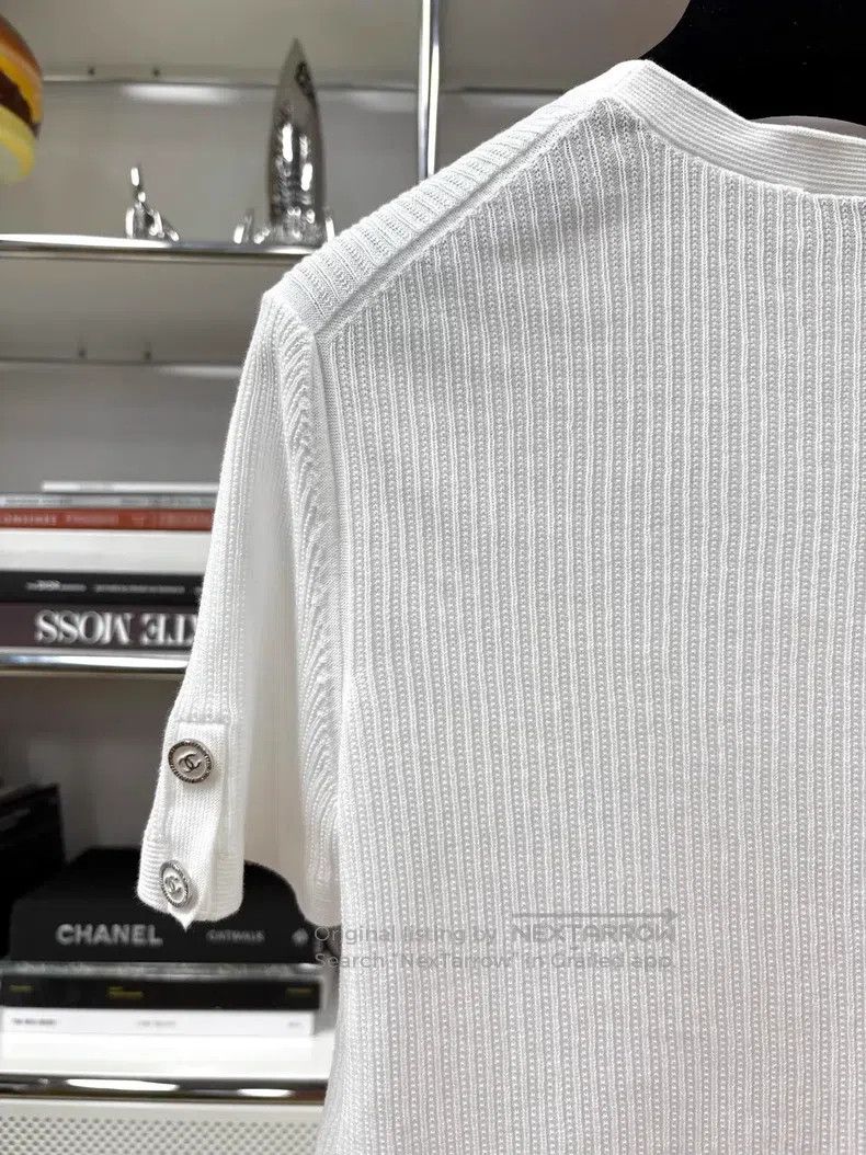 Chanel Chanel 24P white round-necked clover embroidered knitted s Size XS / US 0-2 / IT 36-38 - 4 Thumbnail