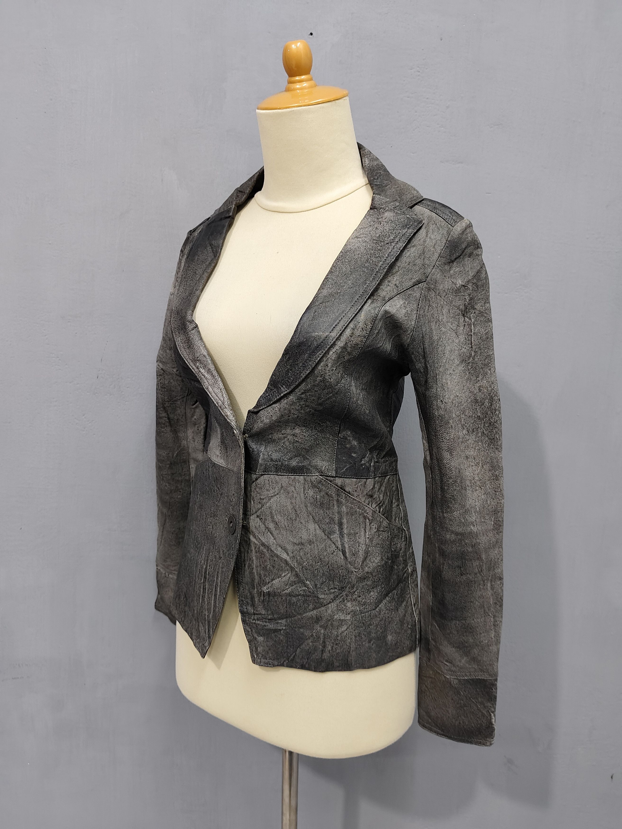 If Six Was Nine 00s BAD Super-Grunge Distressed Washed Leather Jacket Size M / US 6-8 / IT 42-44 - 4 Thumbnail
