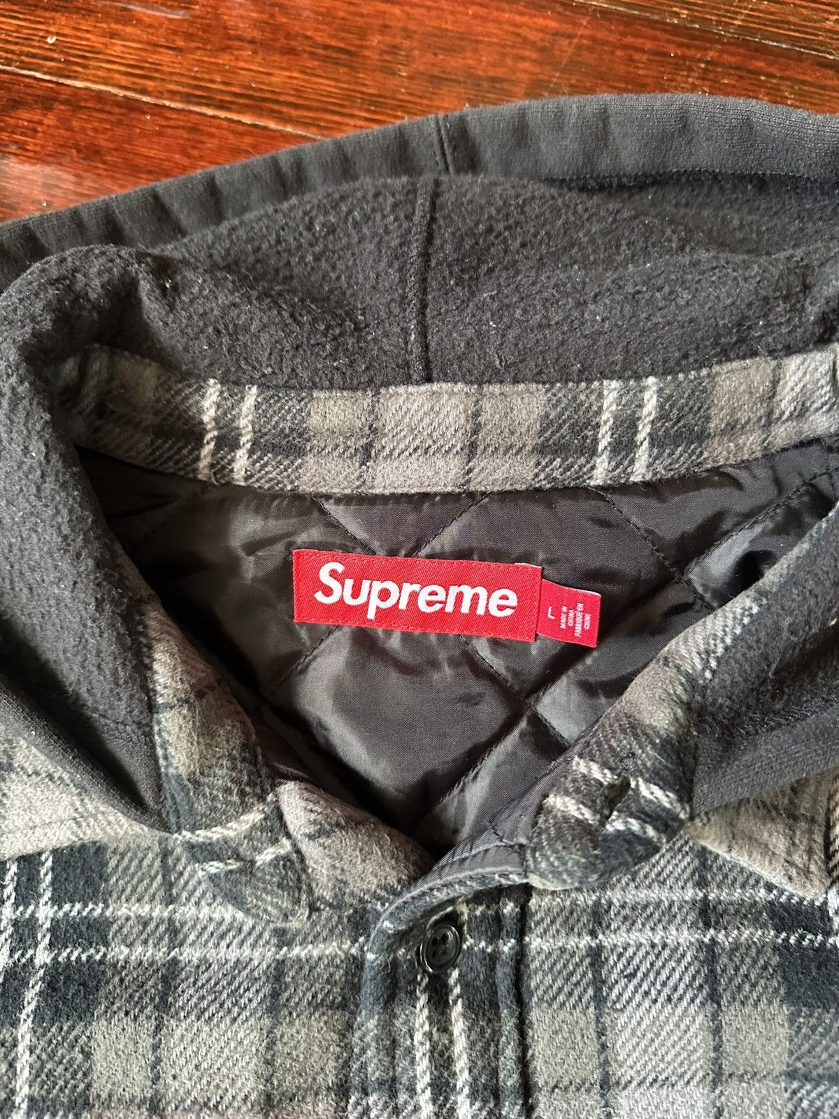 Supreme SUPREME TARTAN FLANNEL HOODED SHIRT BLACK LARGE FW23 Size US L / EU 52-54 / 3 - 6 Thumbnail