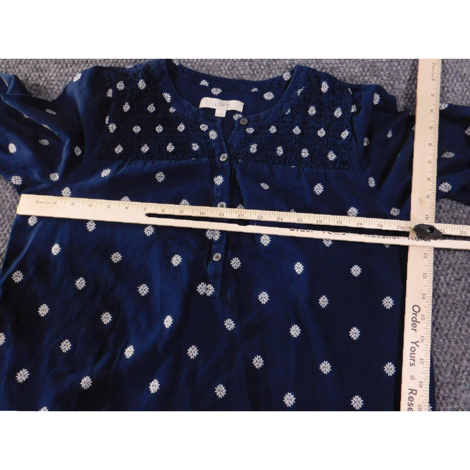 Loft LOFT Blouse Womens Medium Navy Blue Embroidered Long Sleeve Henley Cotton Button Boho Casual Shirt Womens M Navy Blue Embroidered Long Sleeve Shirt Size M / US 6-8 / IT 42-44 - 6 Thumbnail