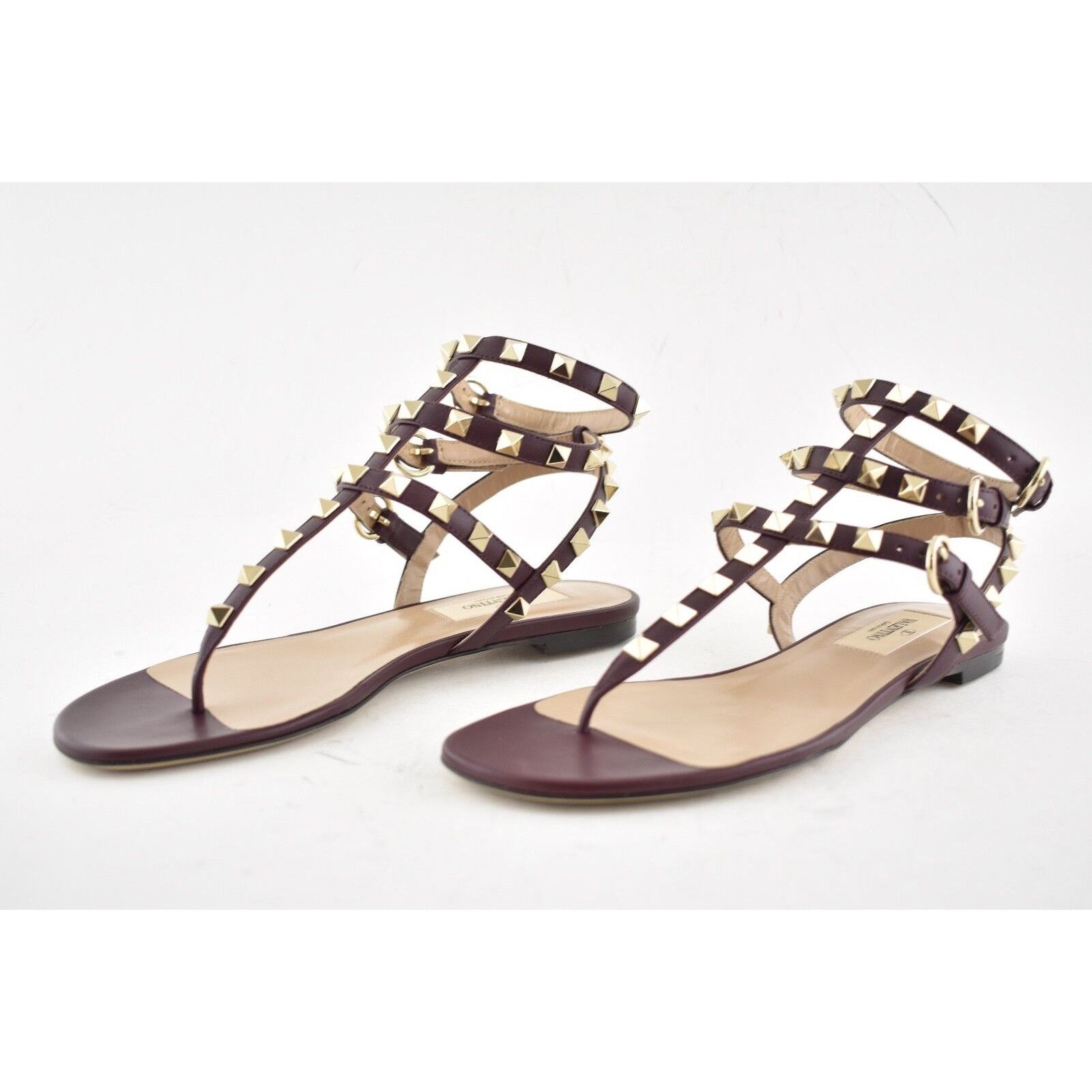 Valentino Valentino Rockstud Red Burgundy Leather Triple Gladiator Size US 5 / IT 35 - 9 Thumbnail