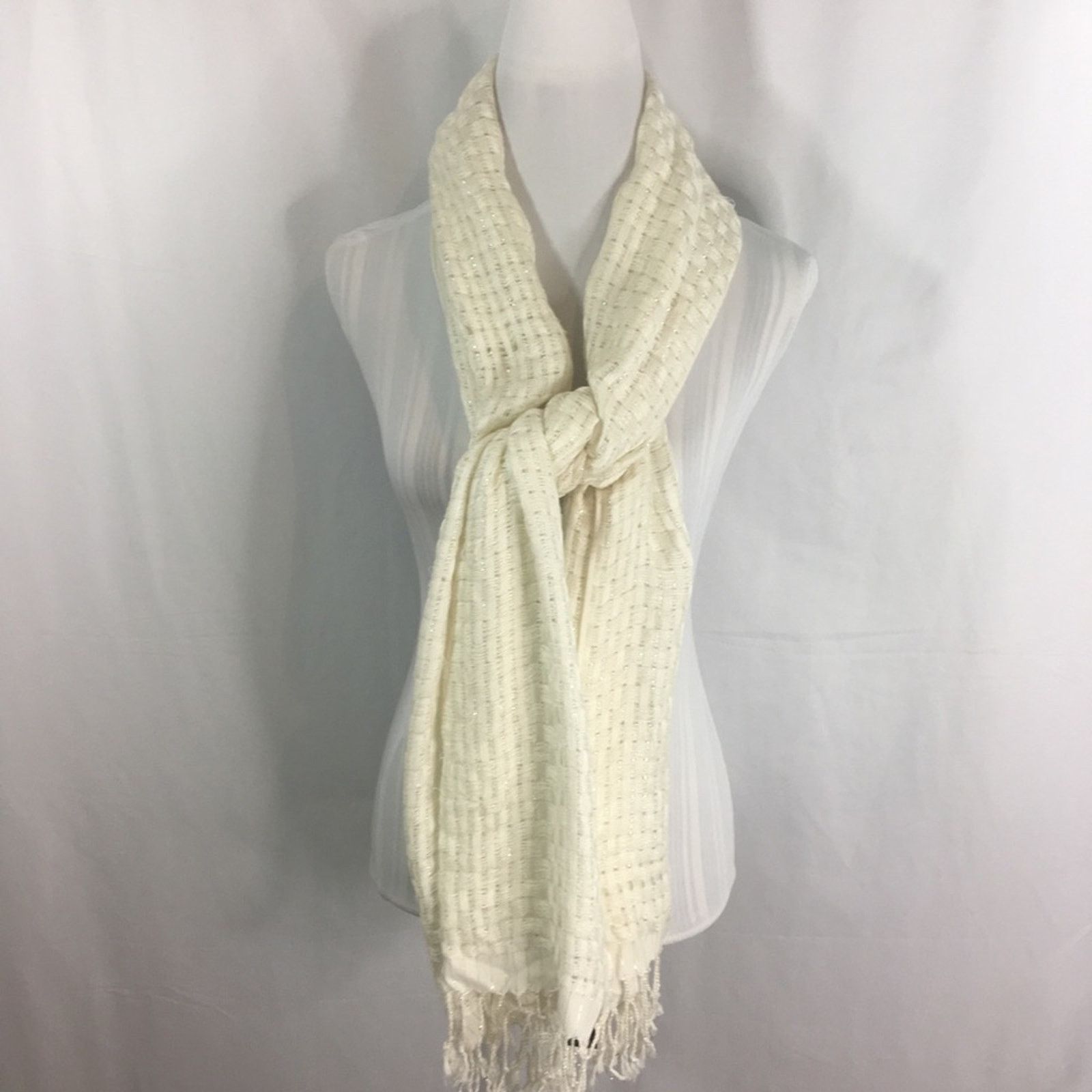Apt. 9 NWT Apt. 9 Women's Scarf Fringe Ends Ivory Silver Size ONE SIZE - 5 Thumbnail