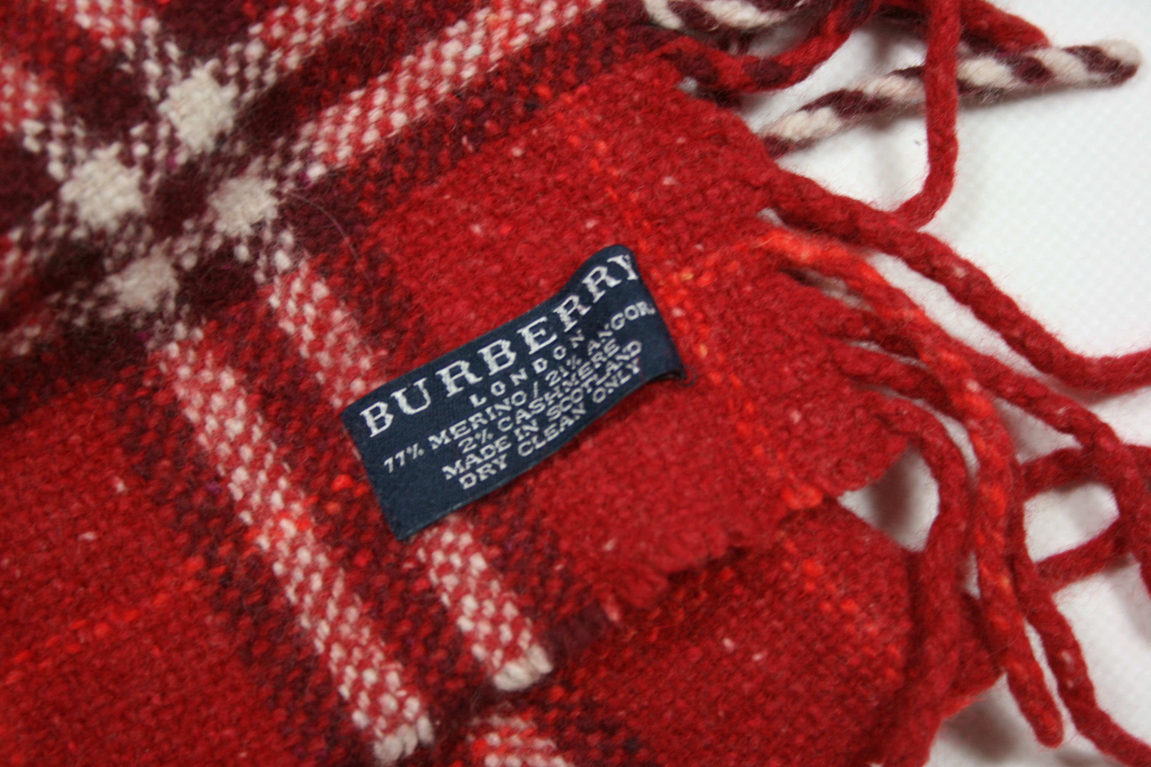 Burberry 00S Nova Check Red Double Fringe Wool Scarf Vintage Size ONE SIZE - 5 Thumbnail