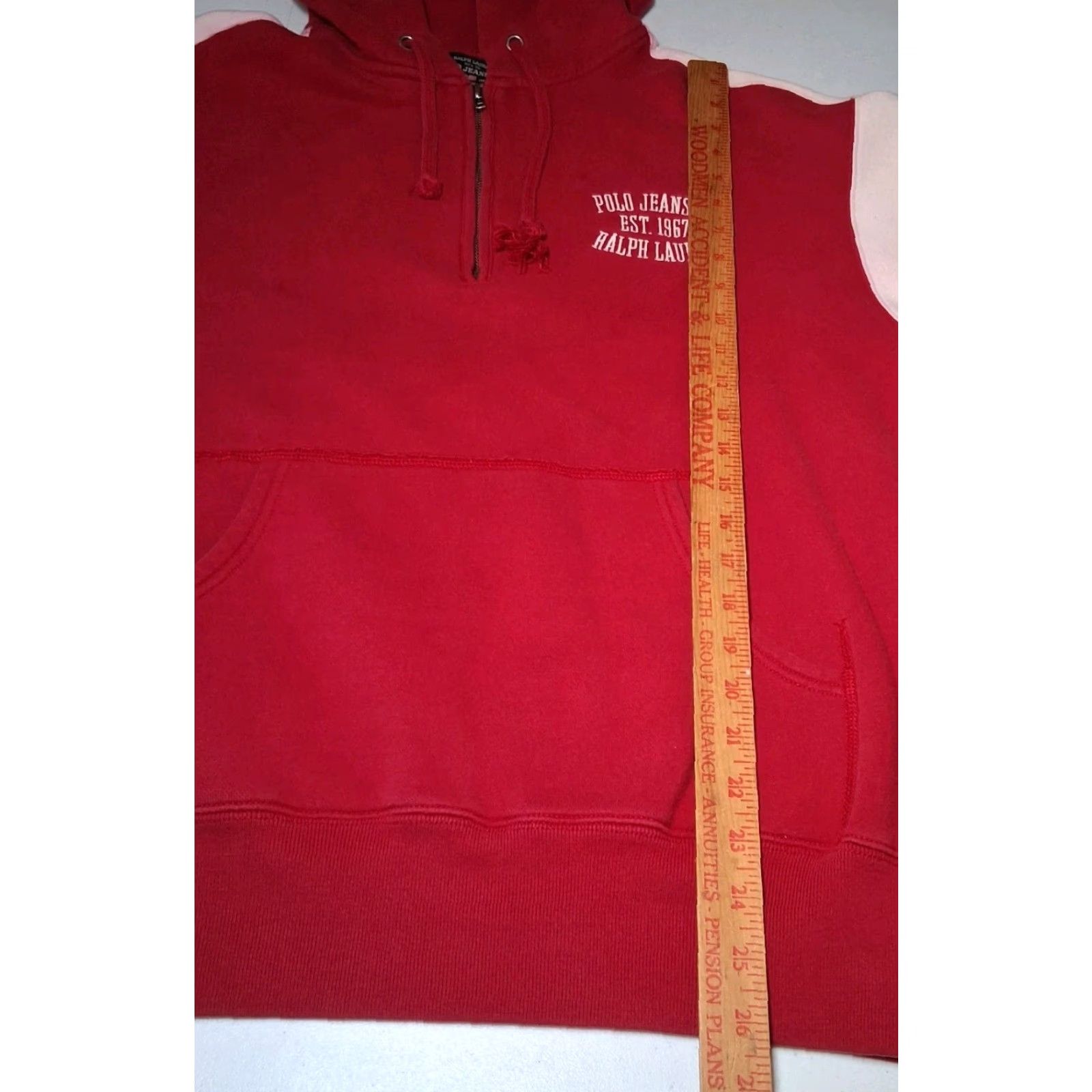 Vintage VINTAGE Ralph Lauren Polo Jeans Sweatshirt Men L Red 1/4 Zip Hoodie Pullover Nautical Preppy Retro Denim Knit Embroidred Stripe Pattern Used Size US L / EU 52-54 / 3 - 5 Thumbnail