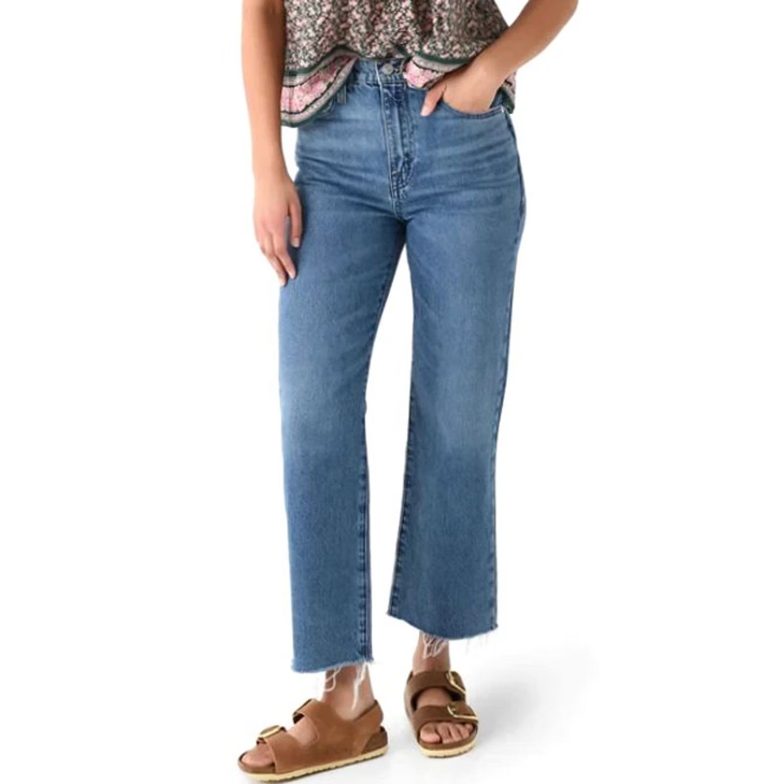 Frame FRAME Jeans Women Frame Le Jane Crop Raw Fray 36 Blue High Rise Designer Casual Bohemian 90s style Women Jeans Size 25" / US 0 / IT 36 - 2 Thumbnail