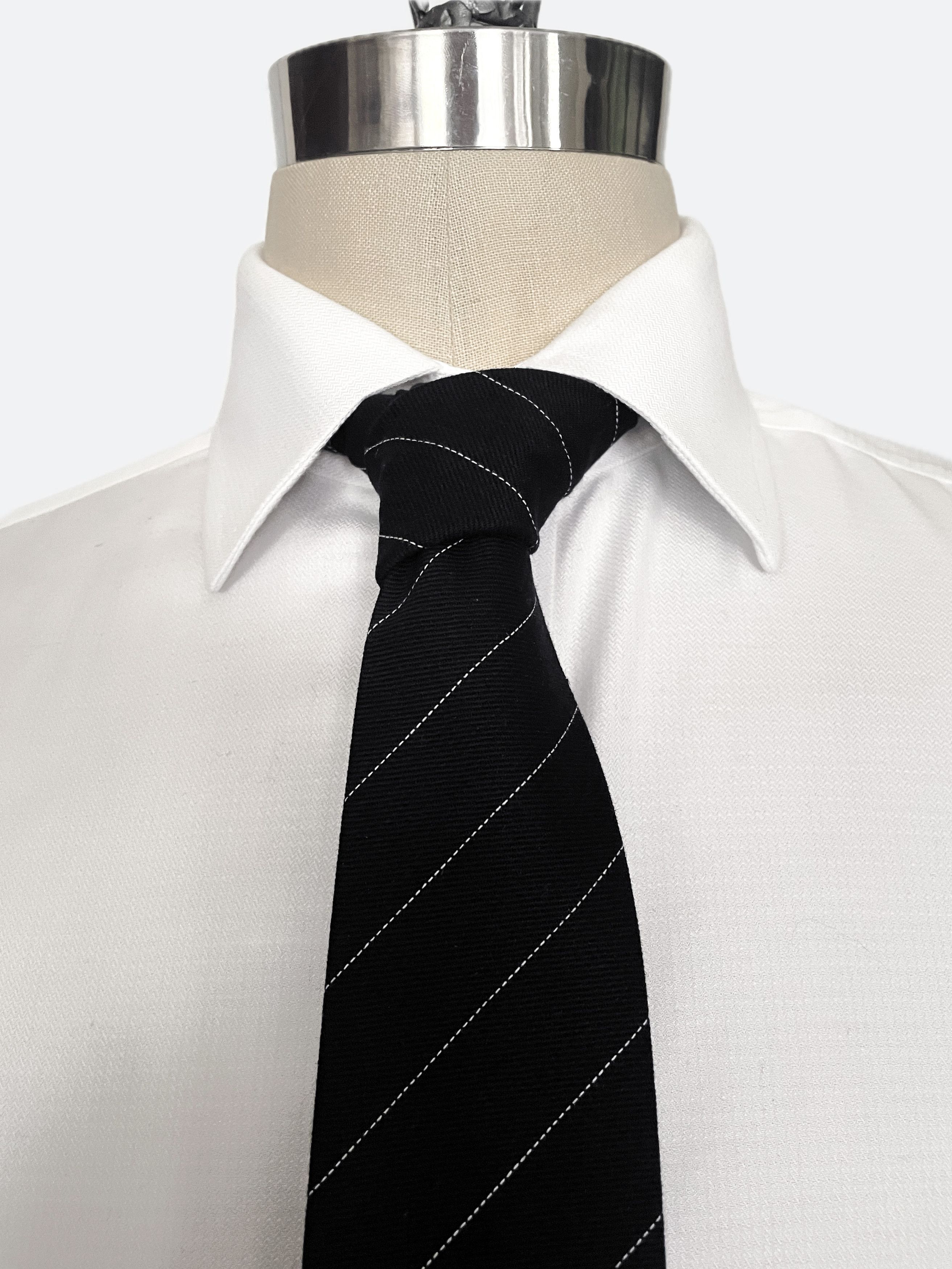 Other Handmade 7-Fold Tie – Black & White Cotton Pinstripes (3") Size ONE SIZE - 1 Thumbnail