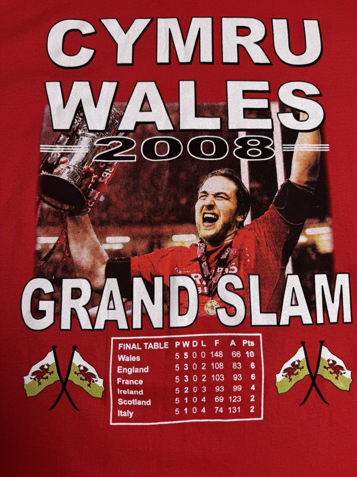 Gildan Cymru Wales 2008 Grand Slam Rugby T-Shirt Gildan Size US L / EU 52-54 / 3 - 5 Thumbnail