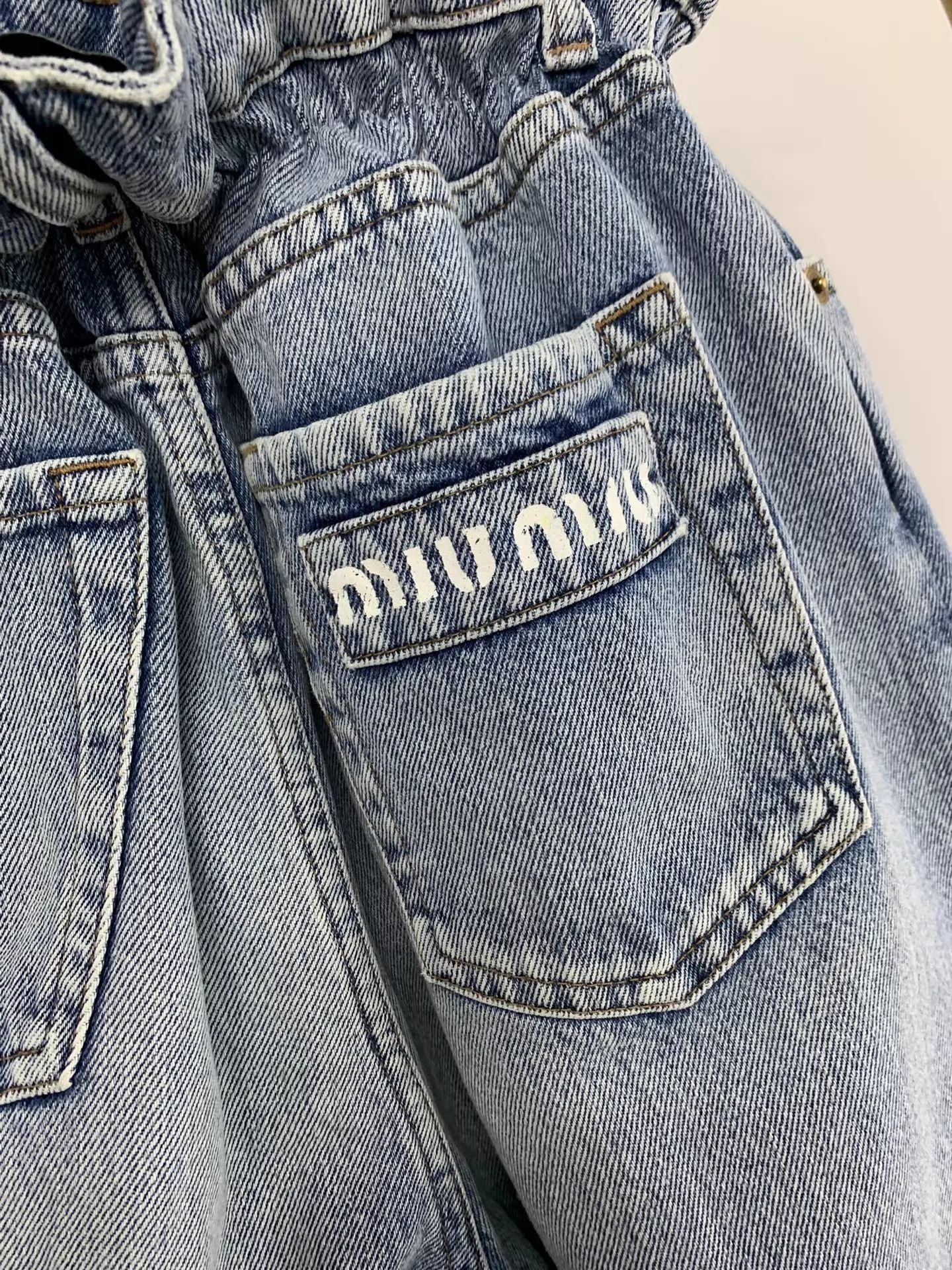 Miu Miu MIU MIU Bubble Denim Wide-Leg Jeans 25 Elastic Waist New Size 25" / US 0 / IT 36 - 3 Thumbnail