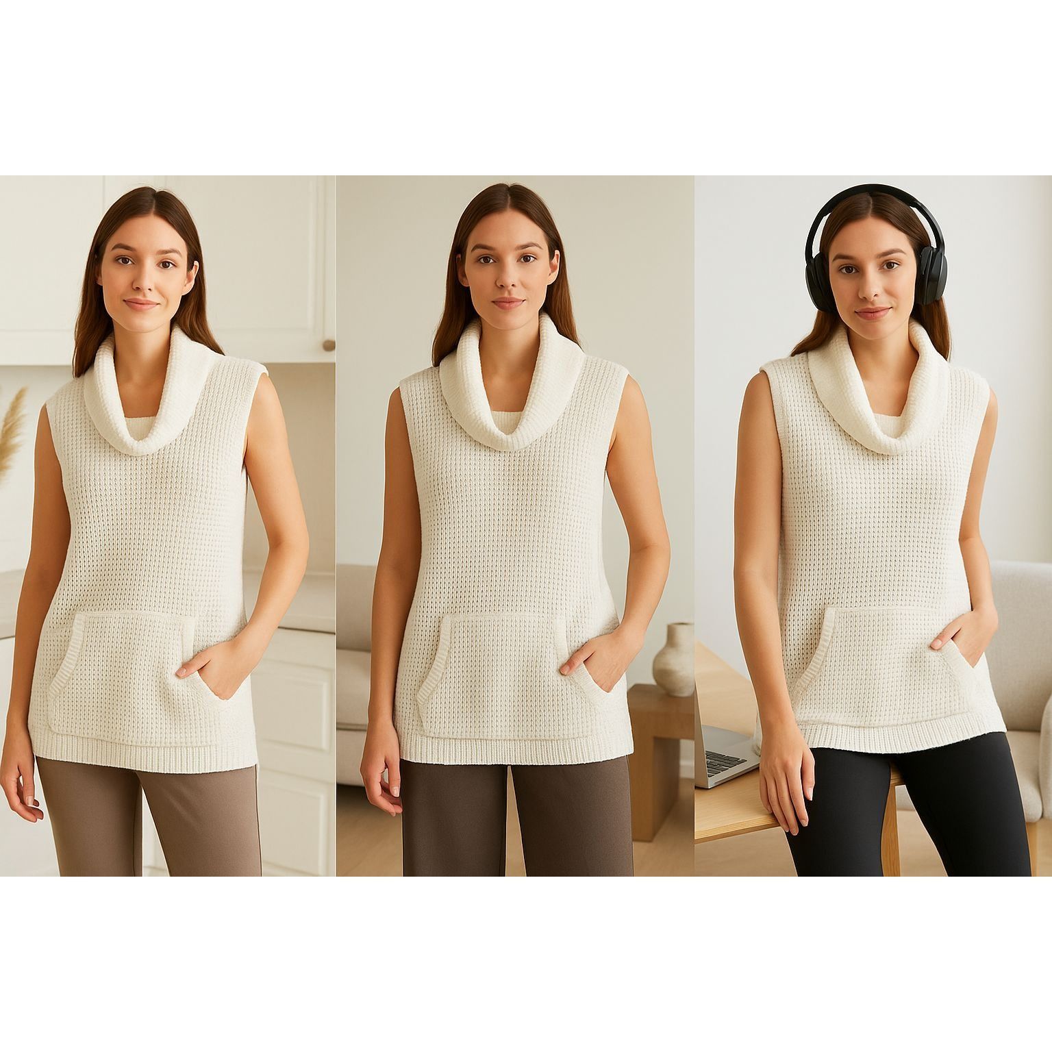 Vince Camuto Vince Camuto Sleeveless Sweater Women’s S Cream Knit Cowl Ne Size S / US 4 / IT 40 - 1 Thumbnail