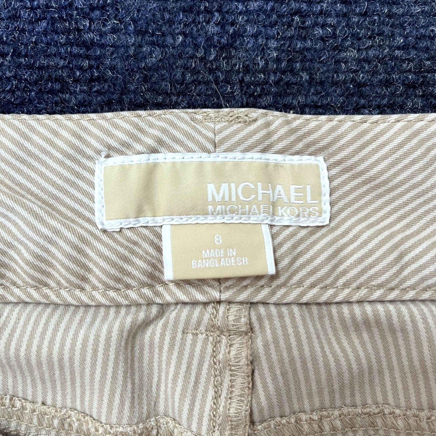 Michael Kors VINTAGE Michael Kors Pants Womens 8 Beige Pinstripe Bootcut Zip Pocket Flap Back Size 30" / US 8 / IT 44 - 2 Thumbnail