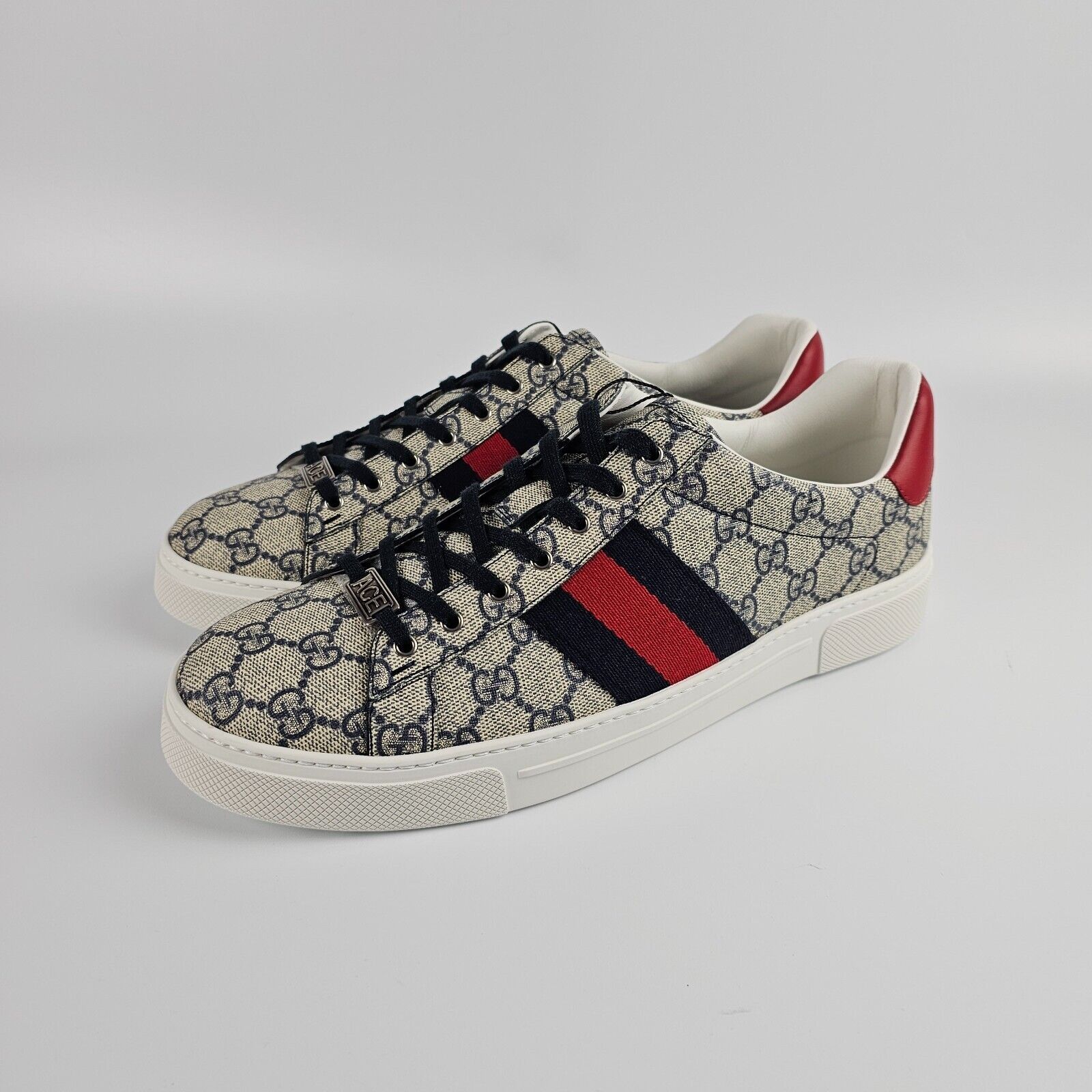 GUCCI Ace Men's Beige/Blue GG Canvas Sneakers New