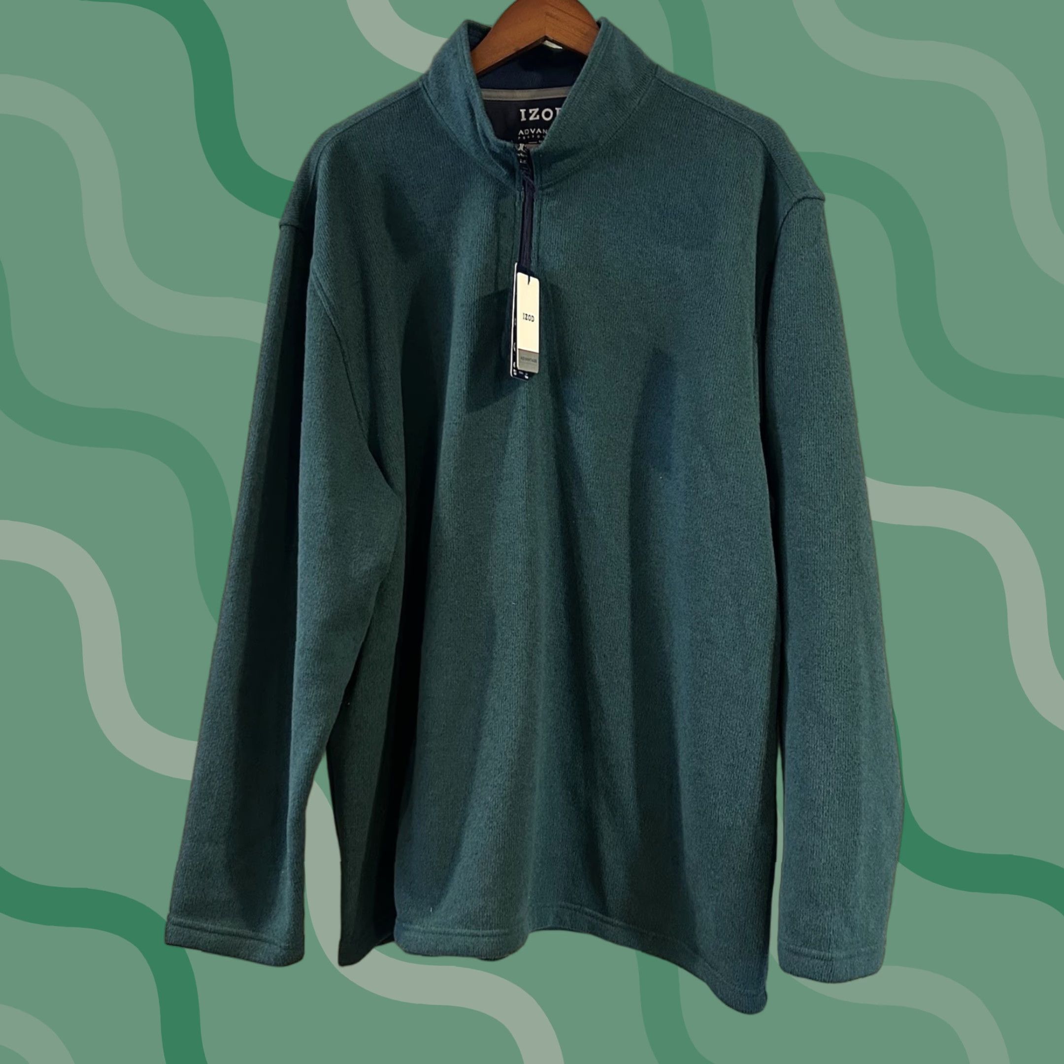 Izod IZOD Men's Sweater Pullover 2XL Green Fleece Cotton Classic Preppy Quarter Zip Pullover Shirt Mens Size US XXL / EU 58 / 5 - 1 Thumbnail