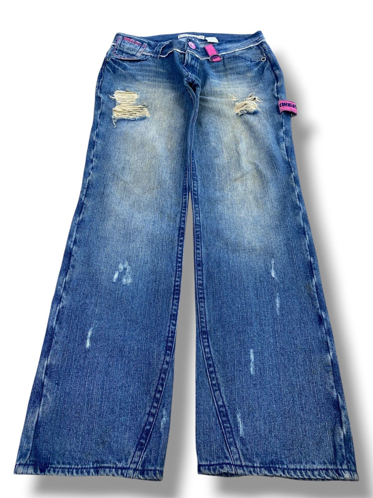 Japanese Brand Blue Moon Faded Wash Ripped Style Back Carpenter Jeans Size US 33 - 1 Thumbnail