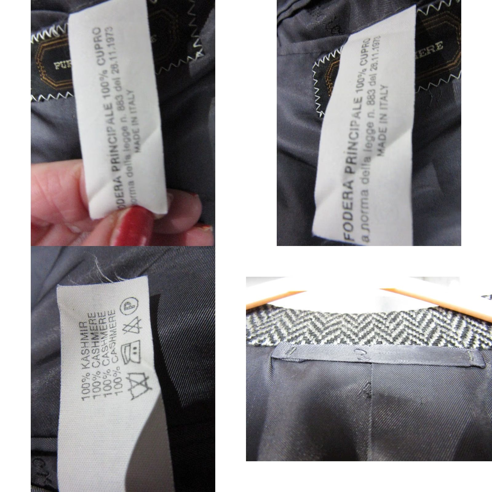Vintage Giorgio Beverly Hills Sport Coat Blazer Mens 52 Gray Black Herringbone Cashmere Tweed Regular Single-Breasted Two-Button Notch Lapel Men Size 52R - 10 Thumbnail