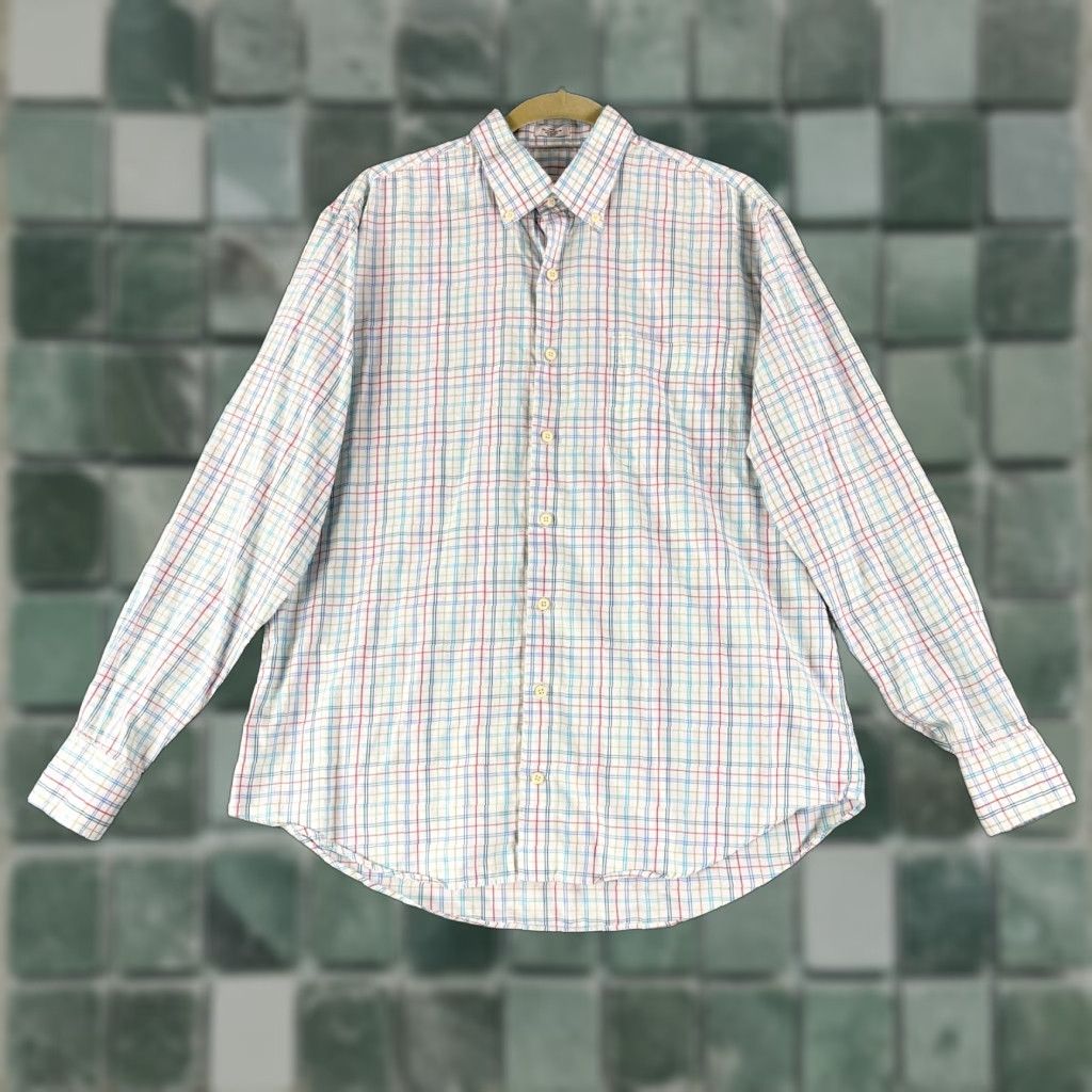 Peter Millar Peter Millar Crown Soft Button-Up Shirt Mens Large White Plaid Cotton Silk LS Size US L / EU 52-54 / 3 - 1 Thumbnail